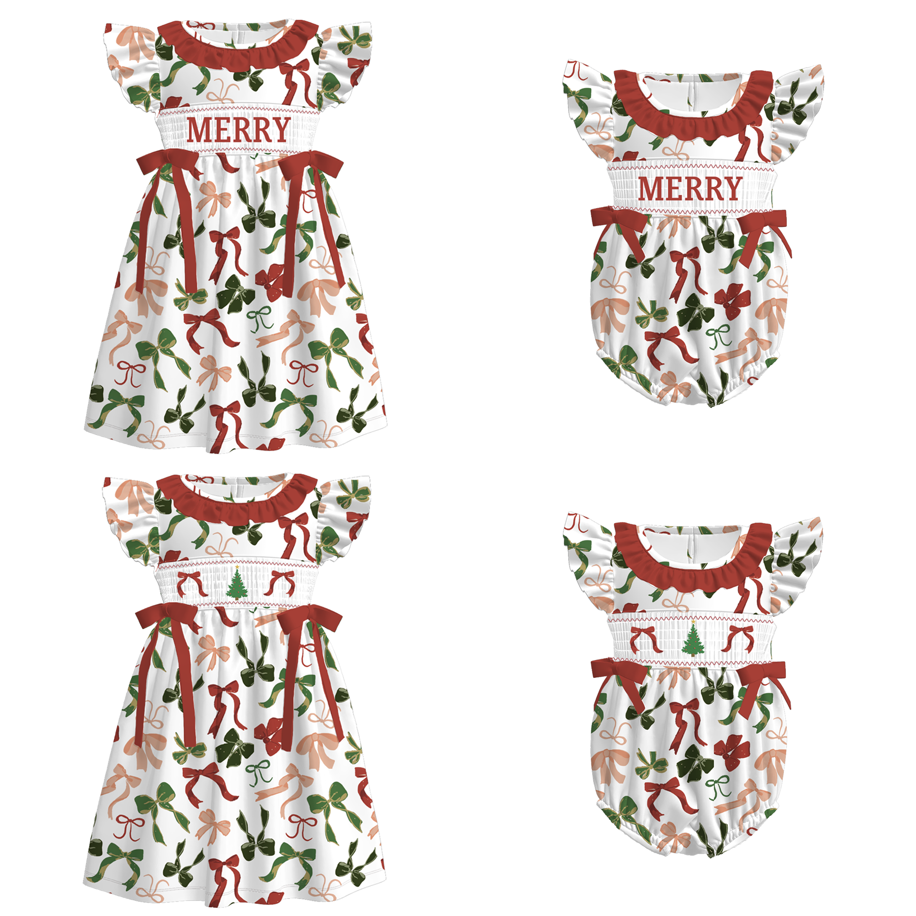(Pre Order)Sisters Christmas Embroidery Smocked Dress&Romper