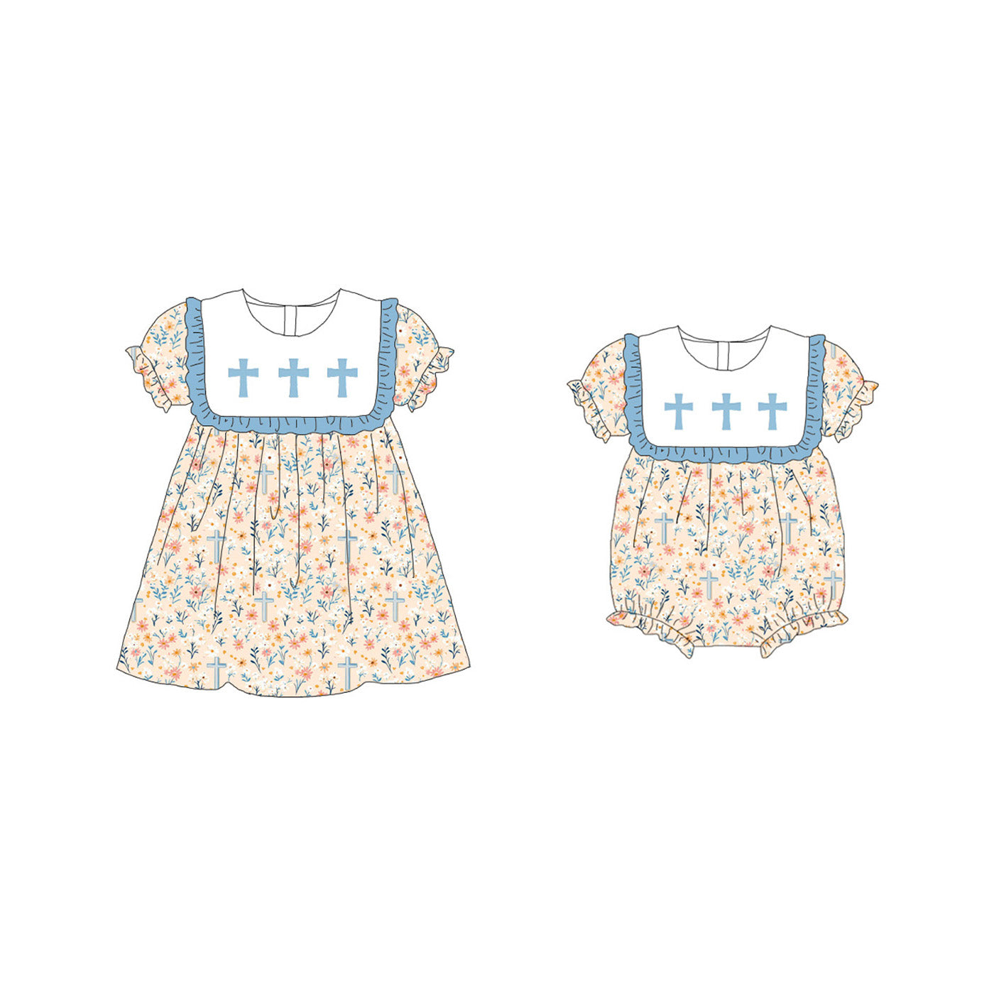 (Pre Order)Sisters Fall Cross Embroidery Dress&Romper