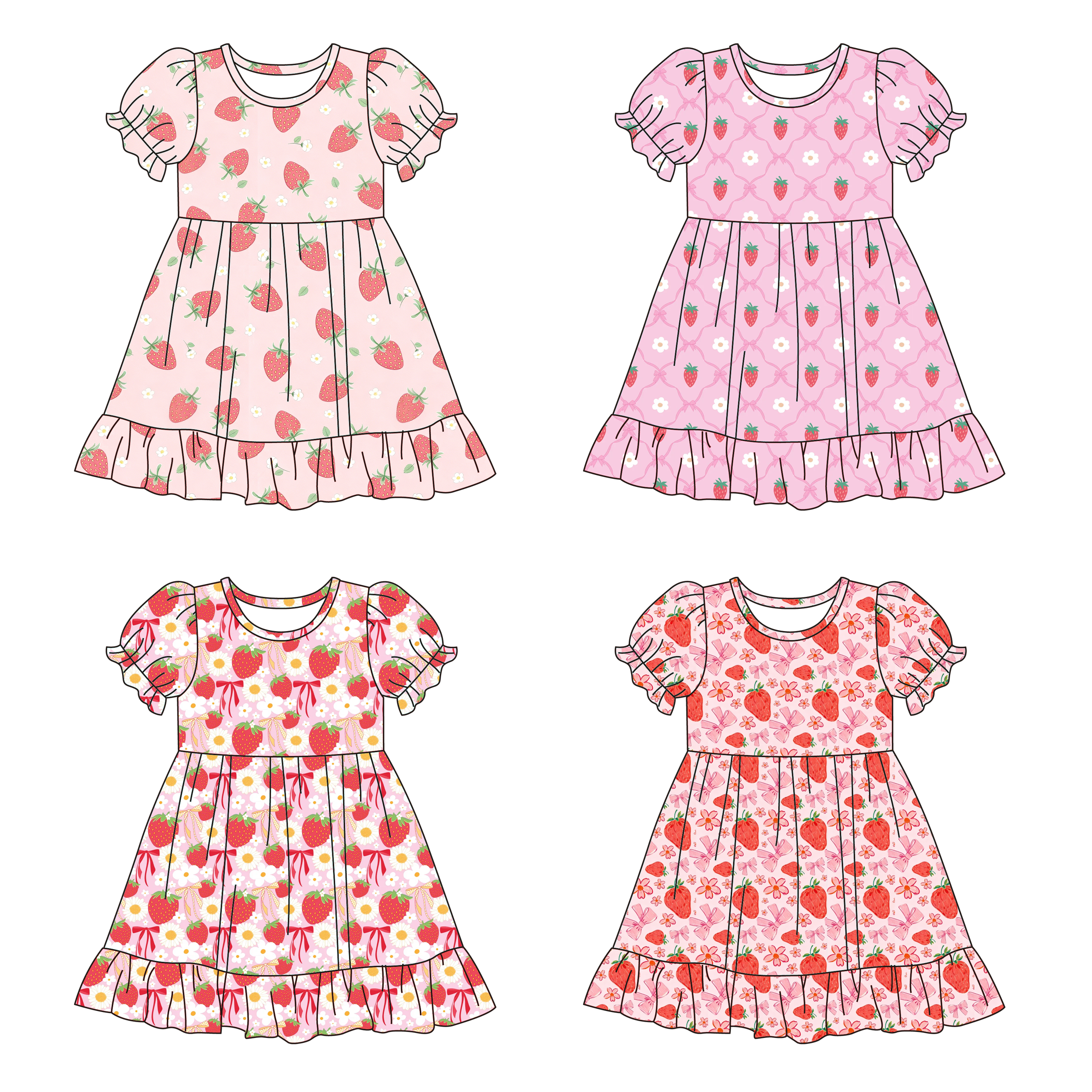 (Pre Order)Girls Spring&Summer Strawberry Print Dress
