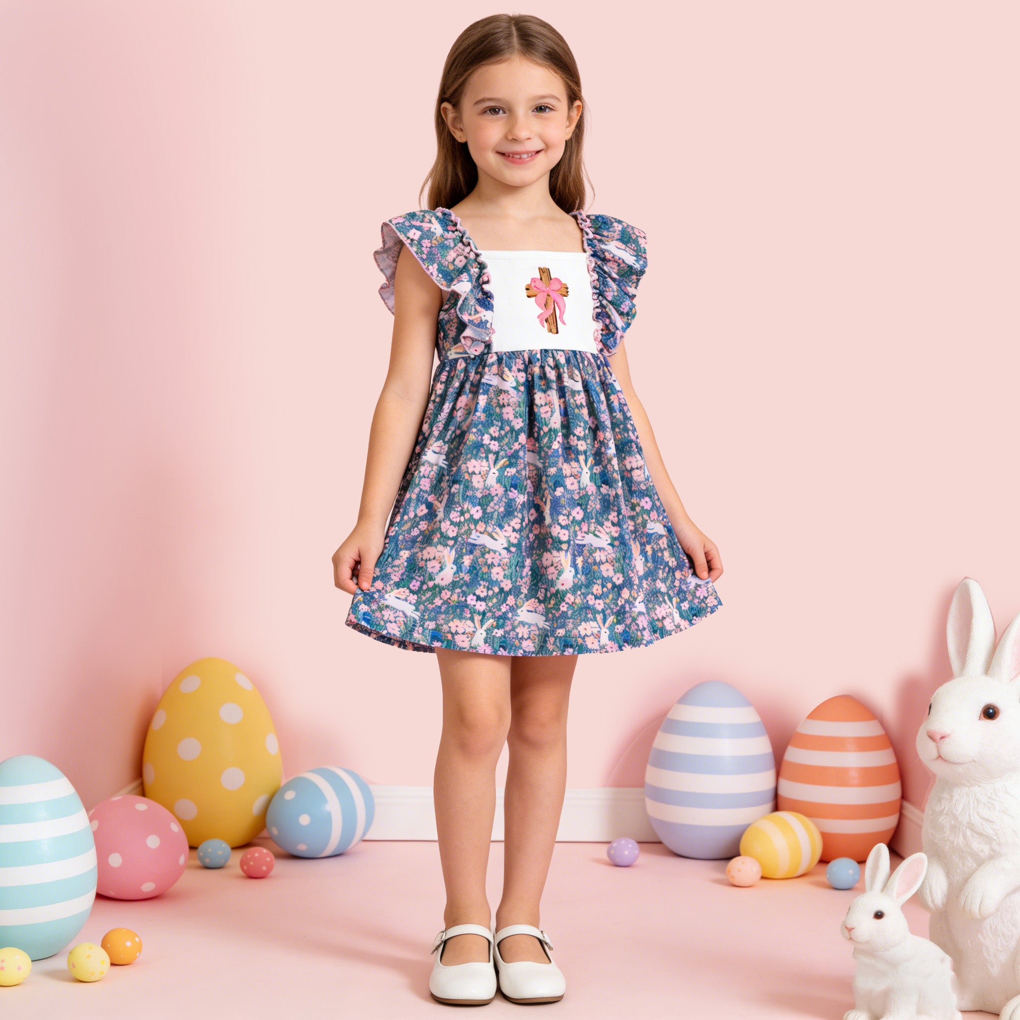 (In Stock)Girls Easter Cross Embroidery Dress,Set&Romper