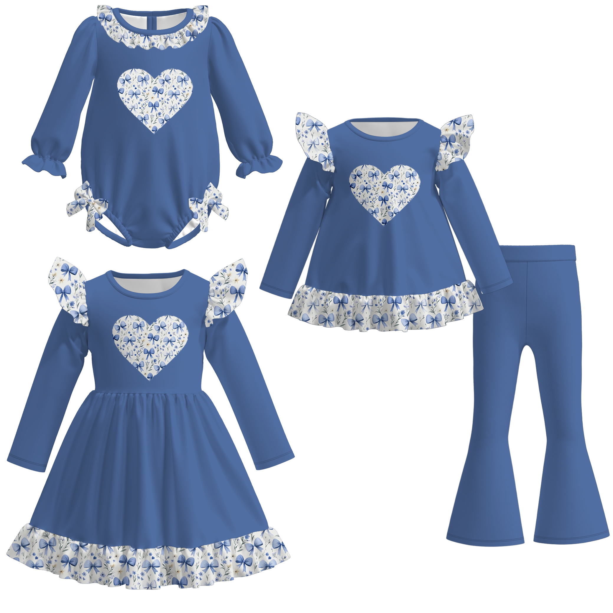 (Pre Order)Sisters Valentine's Day Heart Applique Dress,Set&Romper