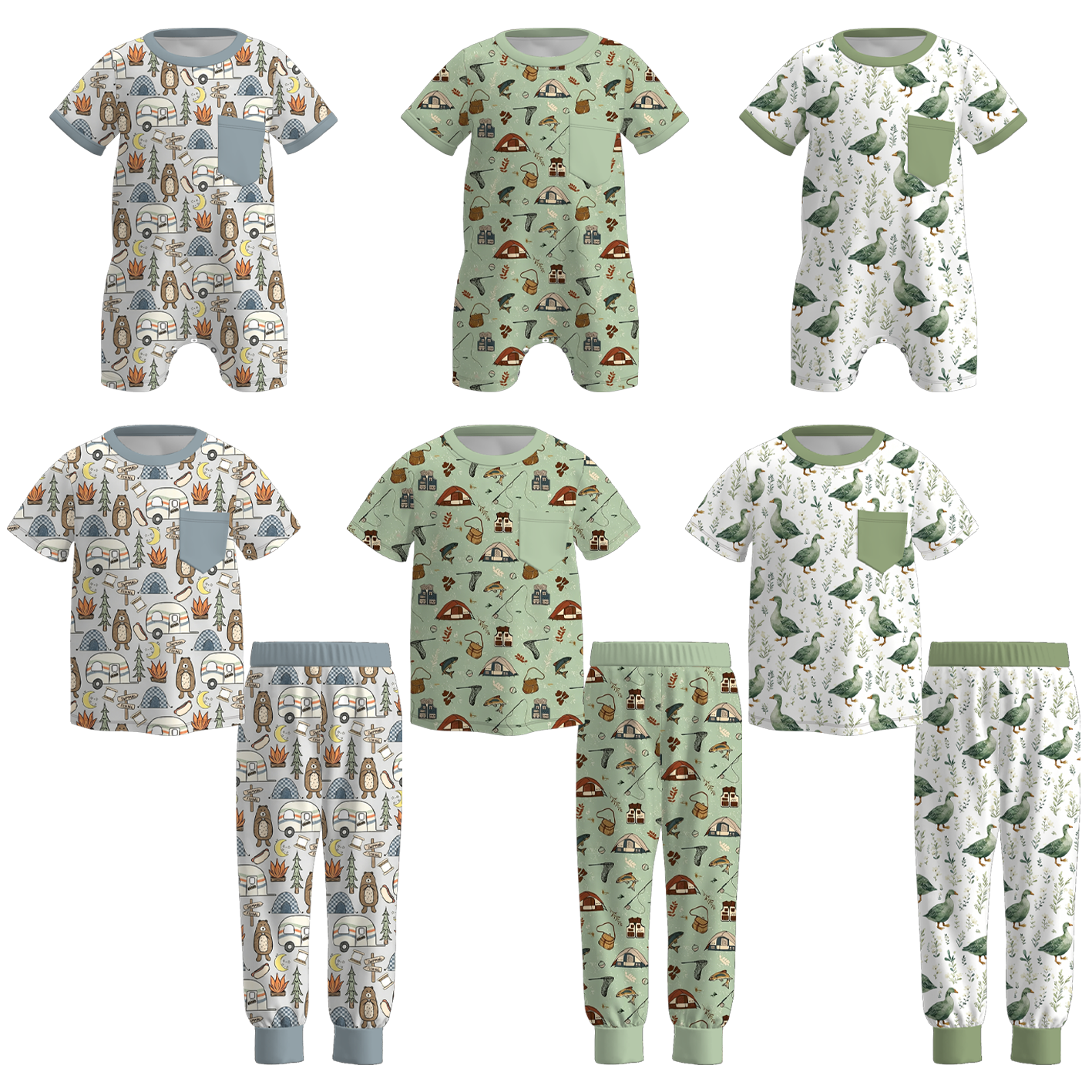 (Pre Order+Prepack Zone)Brothers Fall Camping Print Outfit Set&Romper