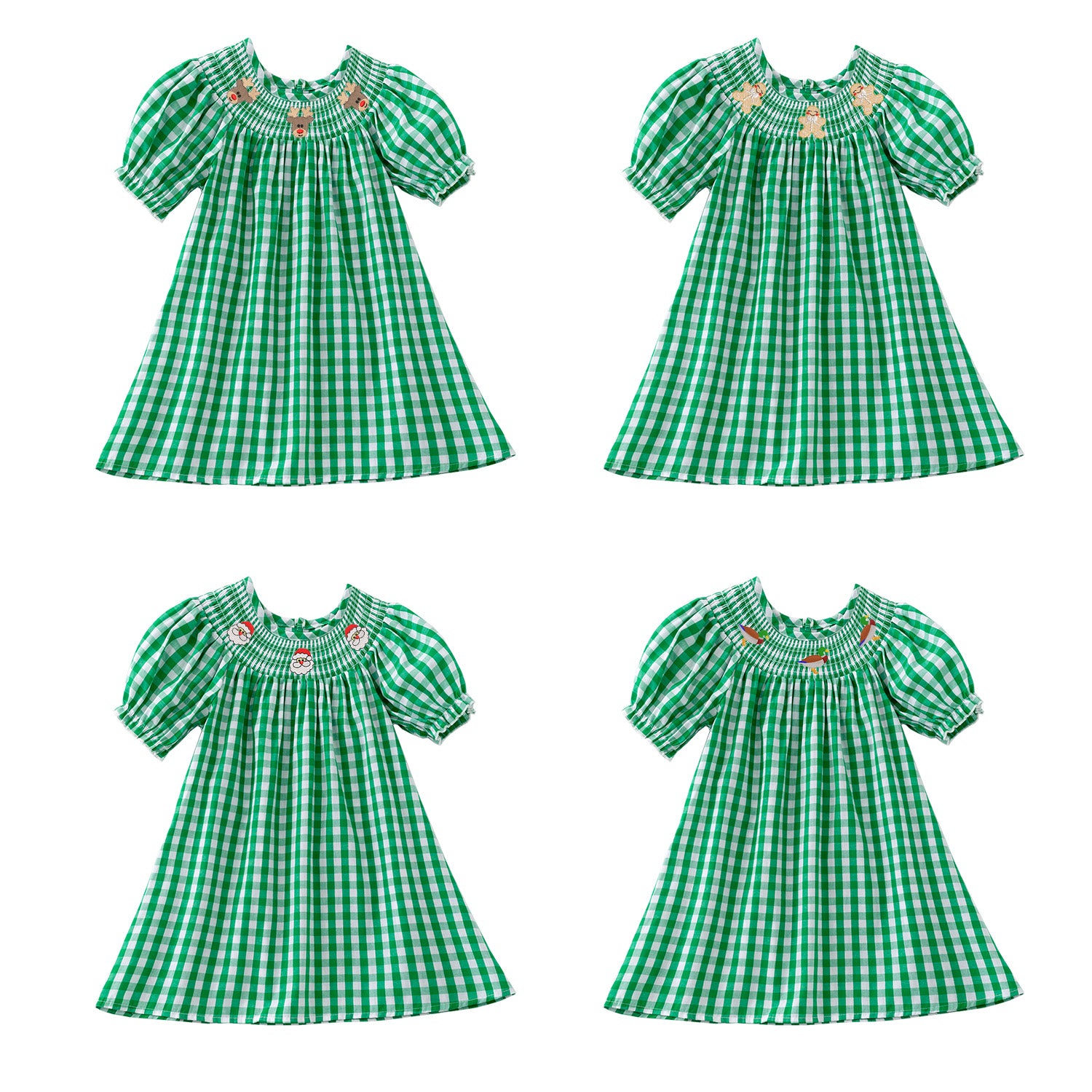 (Pre Order)Girls Christmas Embroidery Smocked Dress