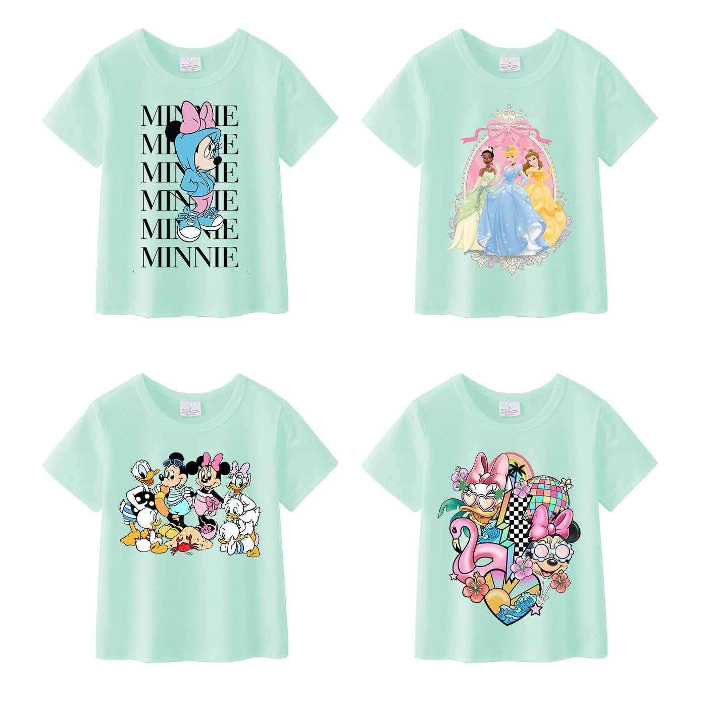 (Pre Order)Summer Girls Cotton Cartoon Print Mint T-shirt