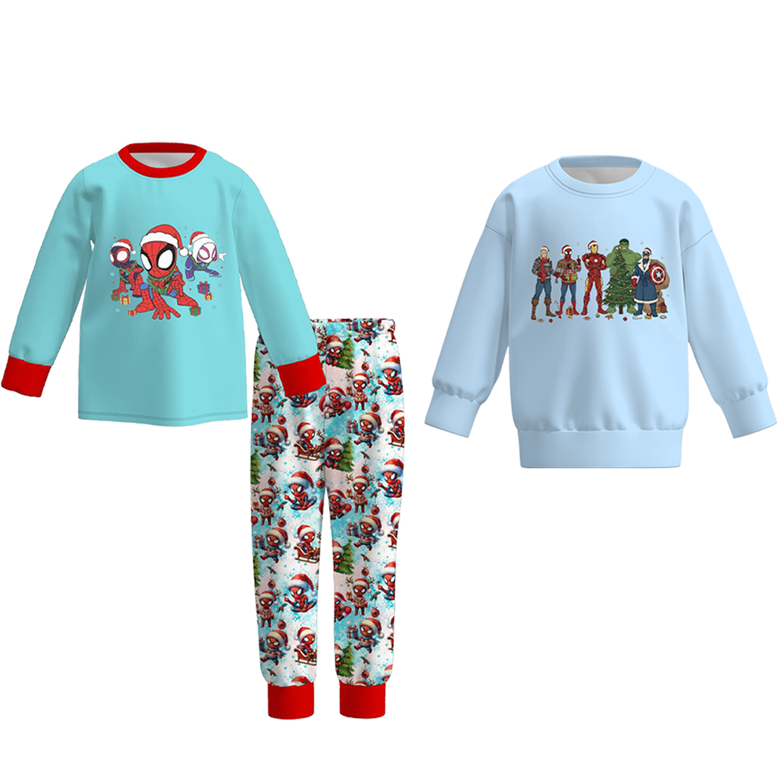 (Pre Order)Boys Christmas Cartoon Print Set&Top