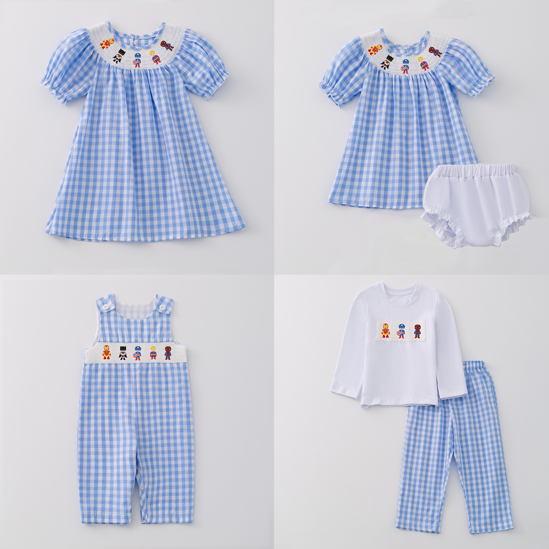 (Pre Order)Girls and Boys Spring Cartoon Character Embroidery Smocked Dress Romper Outfit