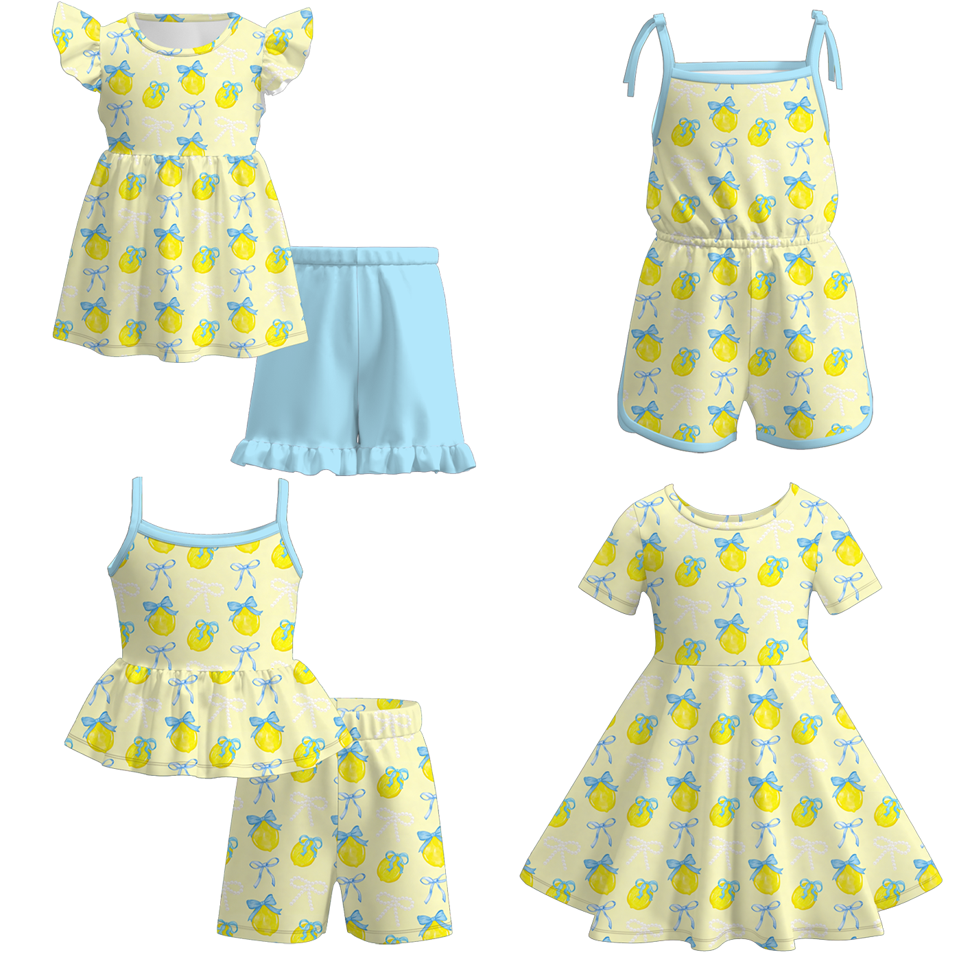 (Pre Order)Girls Spring and Summer Lemon Print Dress,Set&Jumpsuit