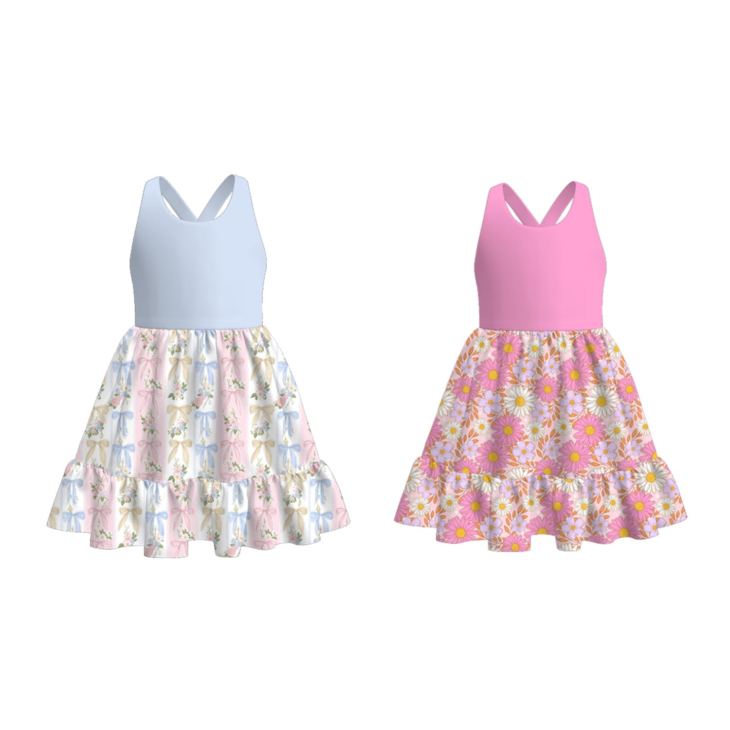 (Pre Order)Girls Spring&Summer Bow,Floral Print Dress