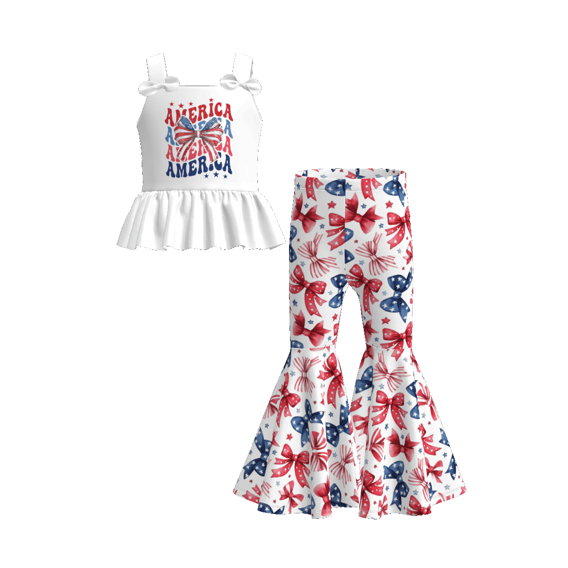 (Pre Order)Girls Patriotic Print Outfit Set