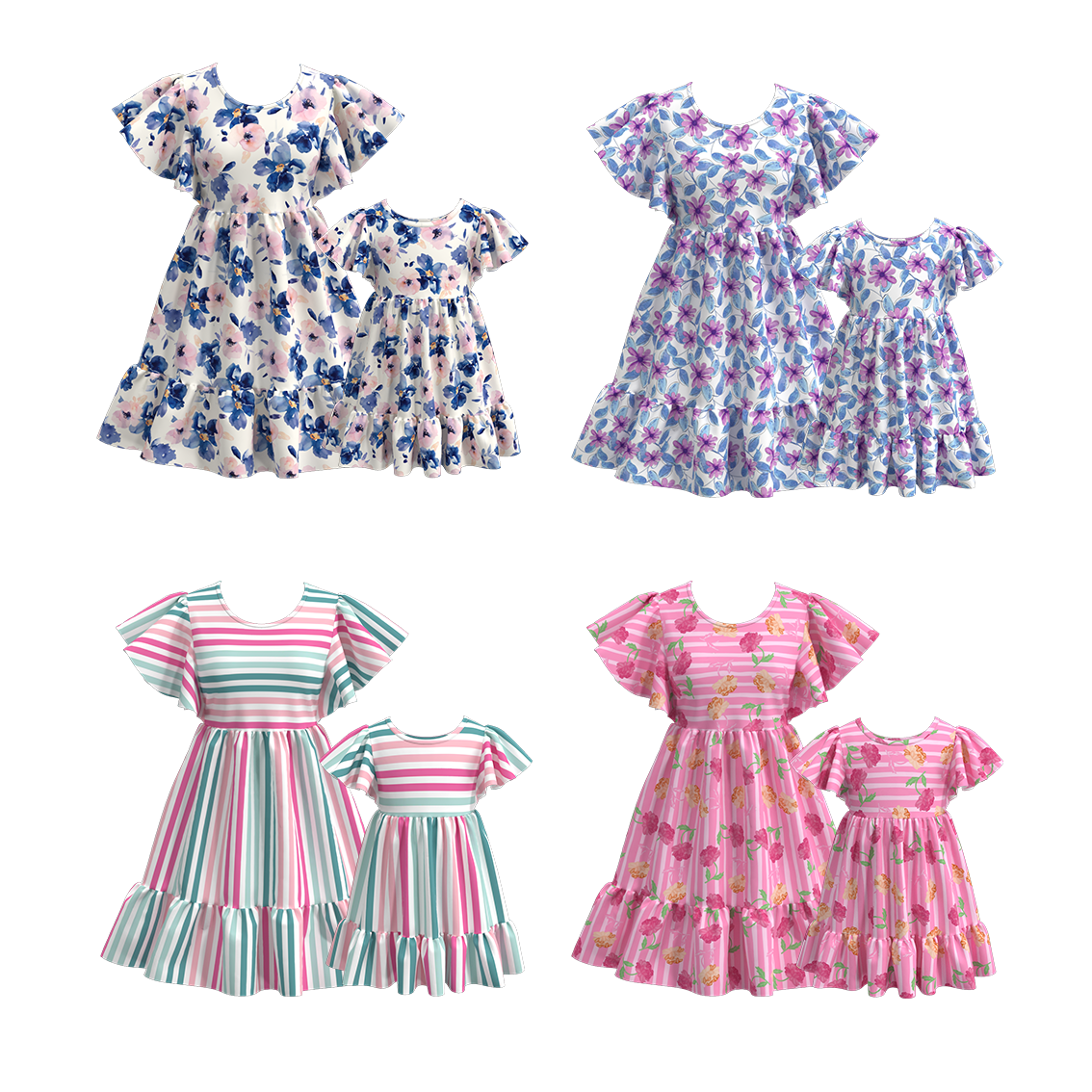 (Pre Order)Summer Flower Stripes Mommy and Me Dress