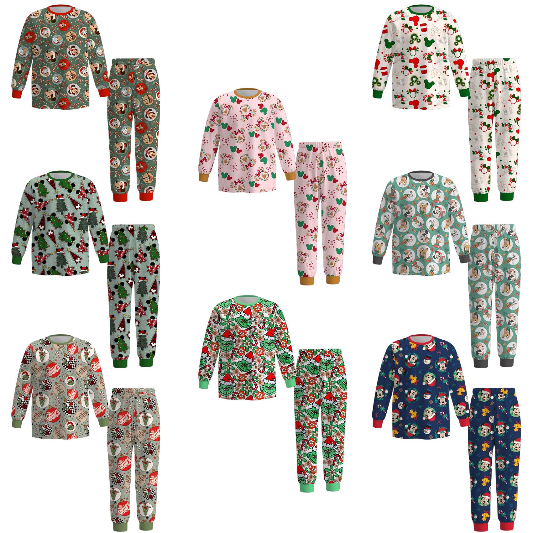 (Pre Order)Adults Unisex Christmas Cartoon Print Pajamas