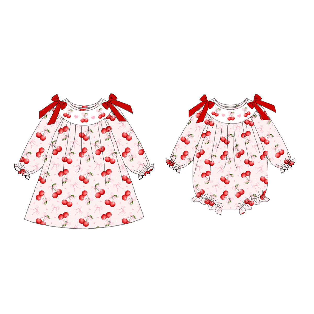 (Pre Order)Sisters Cherry Embroidery Smocked Dress&Romper