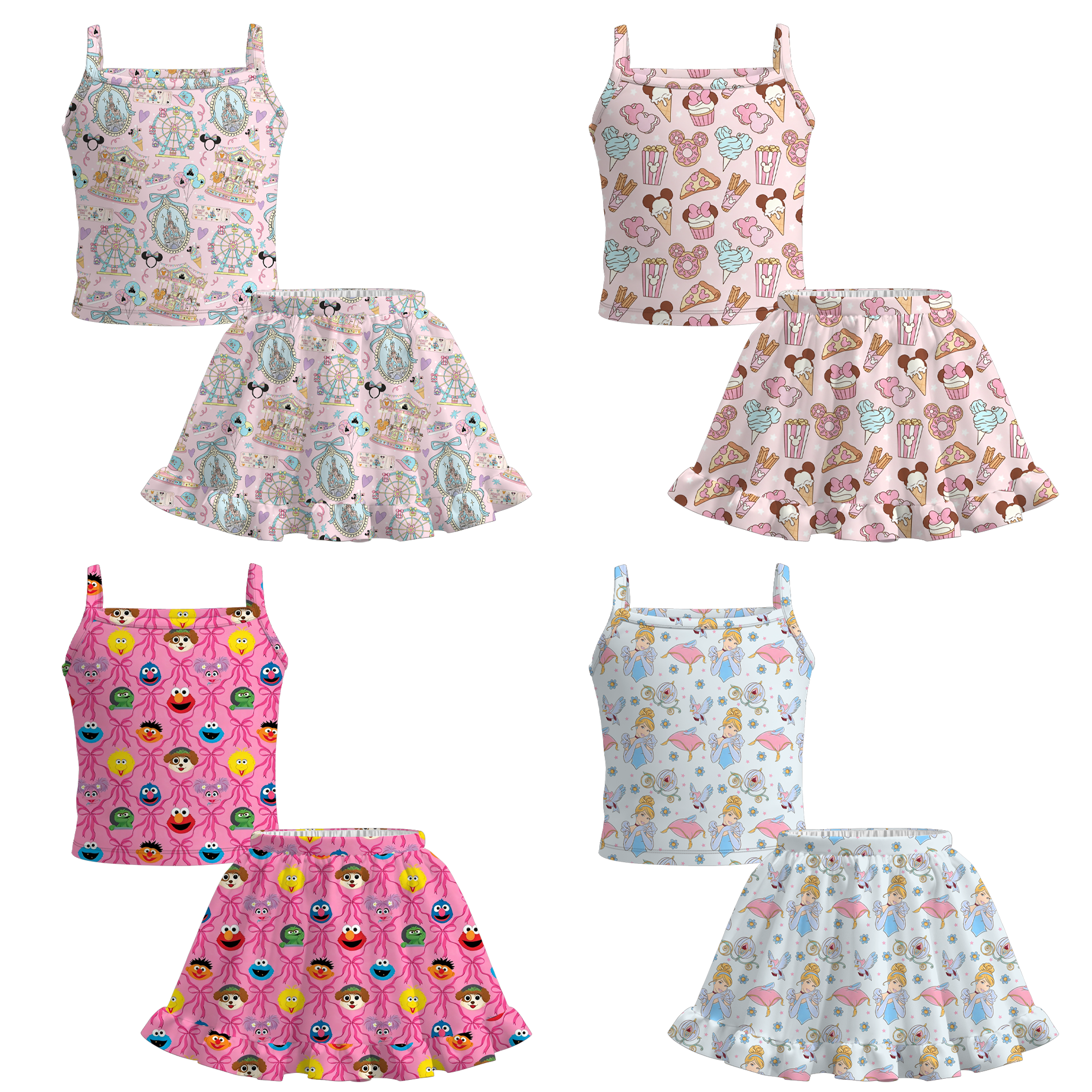 (Pre Order+Prepack Zone)Girls Cartoon&Princess Print Skirt Set(Mix Size)