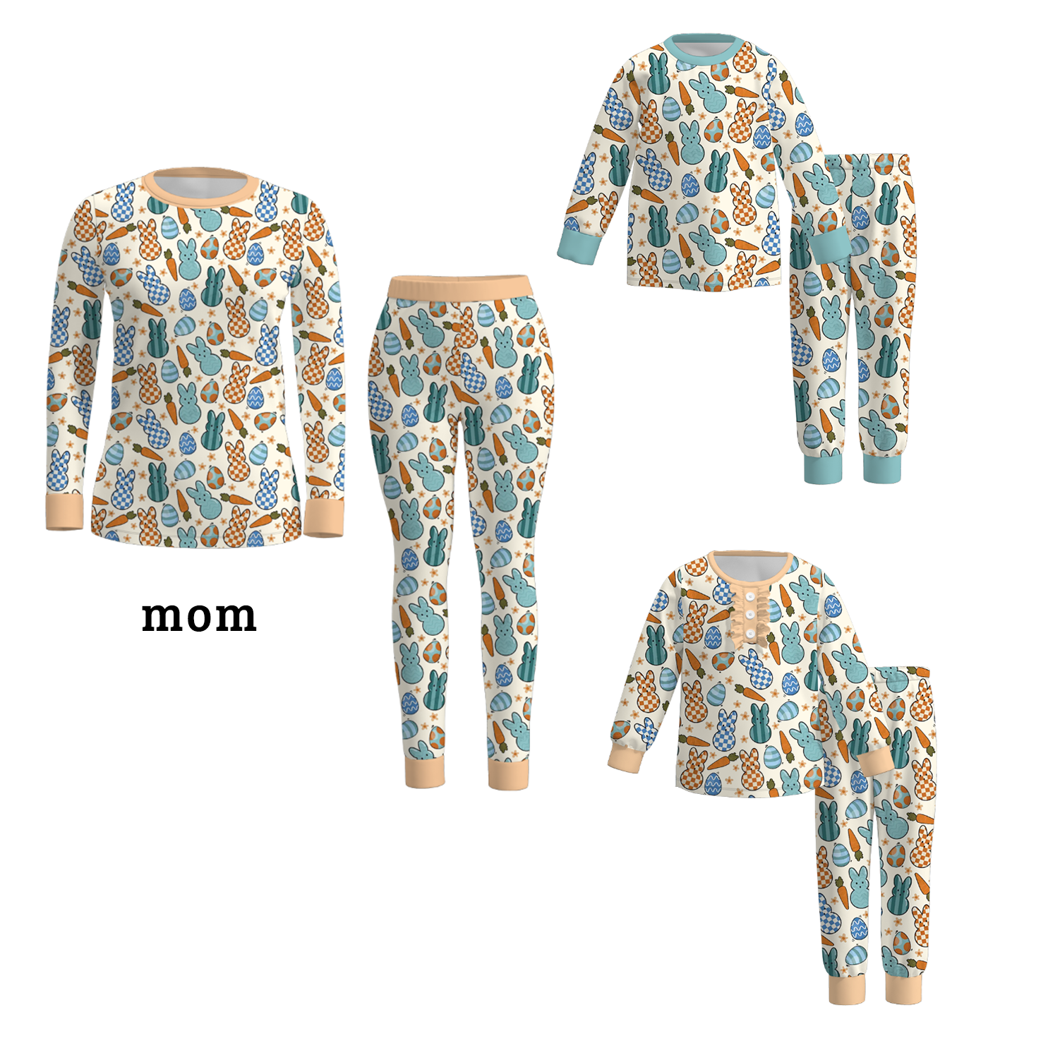 (Pre Order)Mommy and Me Easter Bunny Print Pajamas