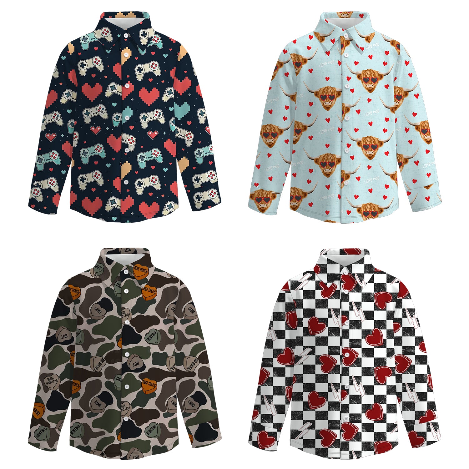 (Pre Order)Boys Valentine's Day Print Four-way Stretch Shirt