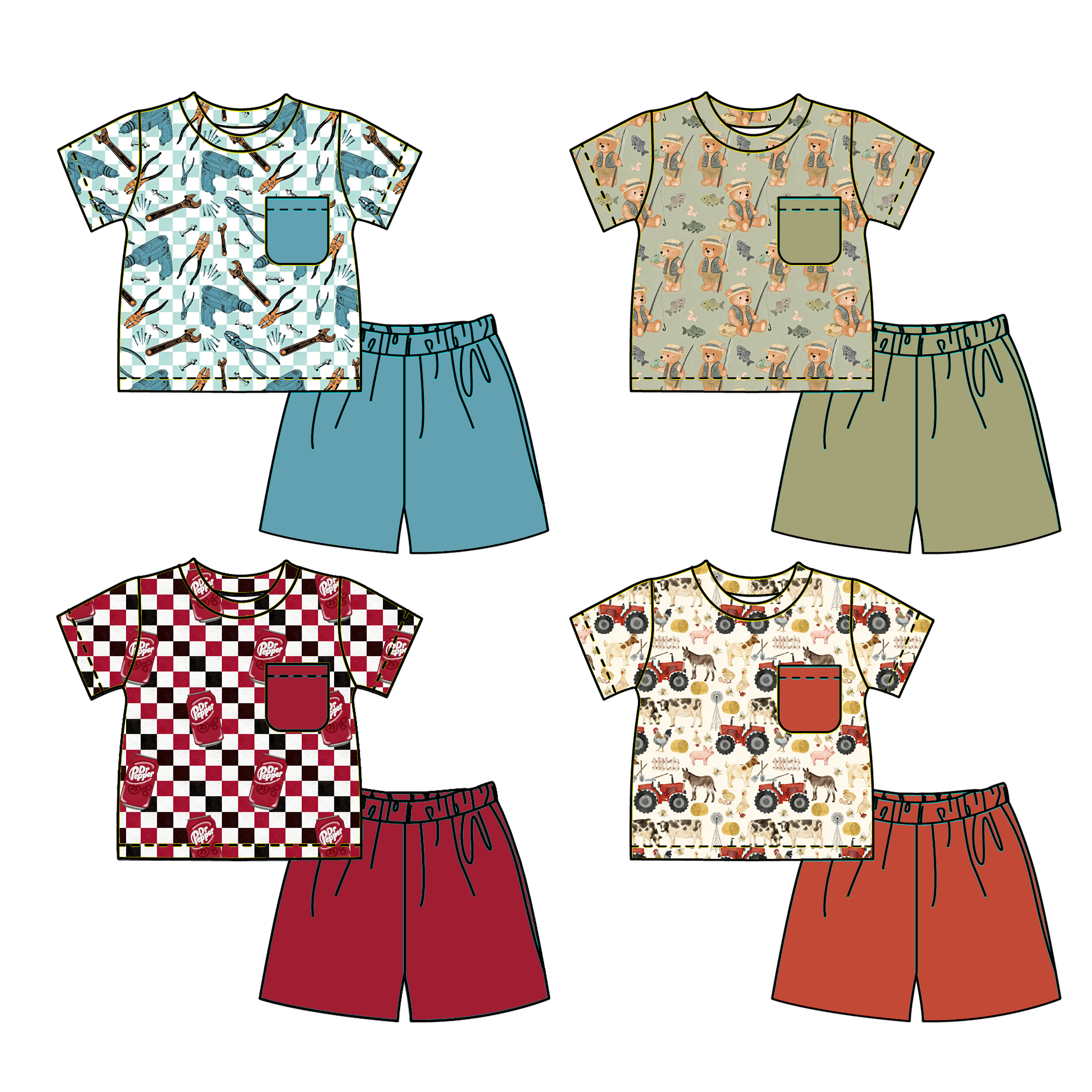 (Pre Order+Prepack Zone)Boys Cartoon Print Shorts Set(Mix Size)