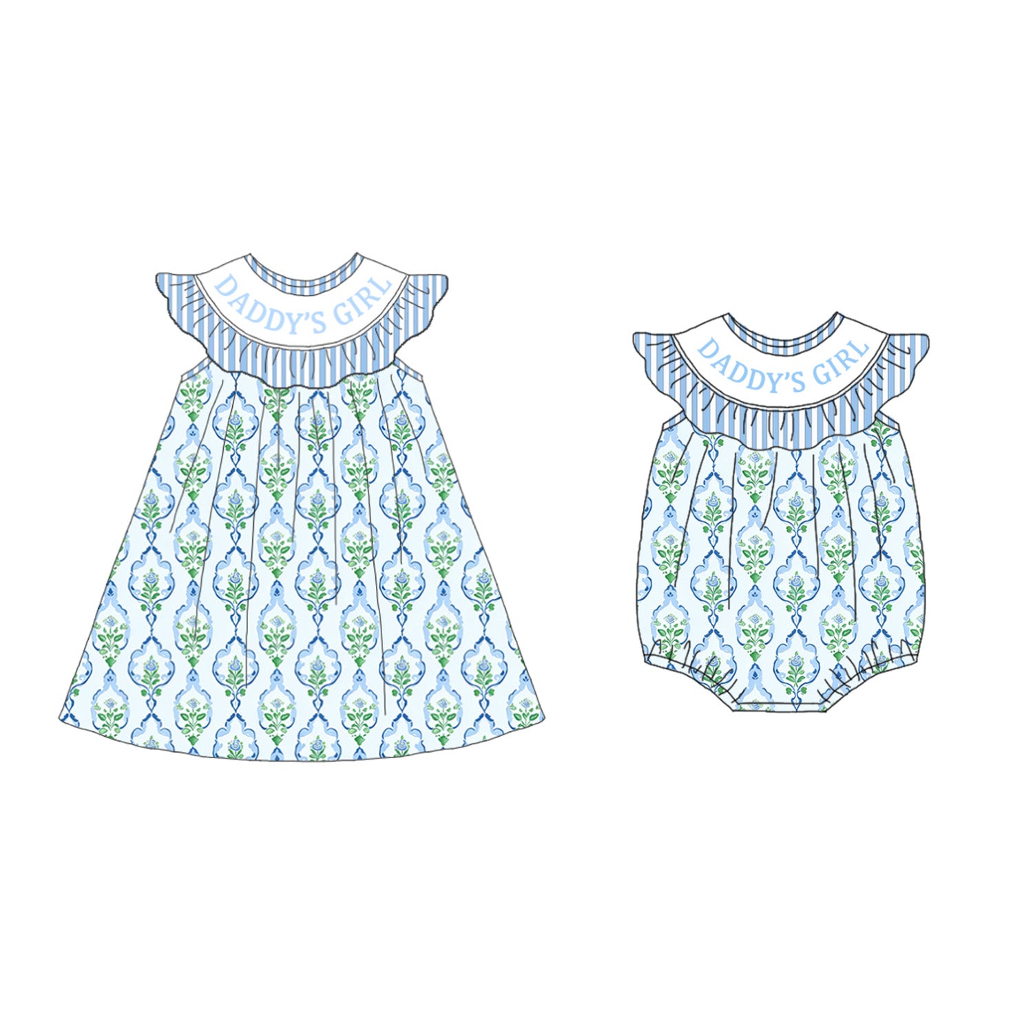 (Pre Order)Sisters Spring&Summer DADDY'S GIRL Embroidery Smocked Dress&Romper