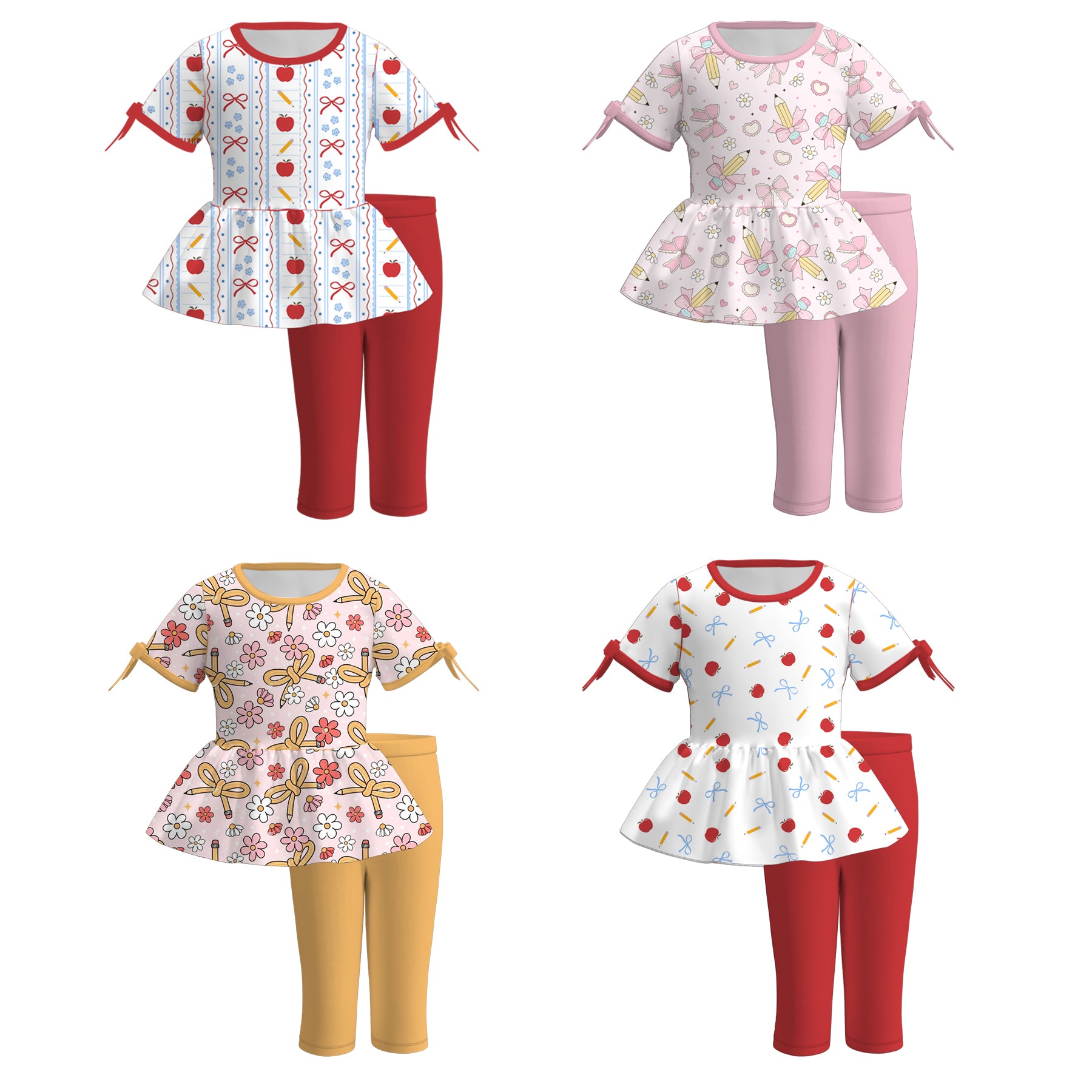 (Pre Order)Girls Summer Back To School Print Capris Set