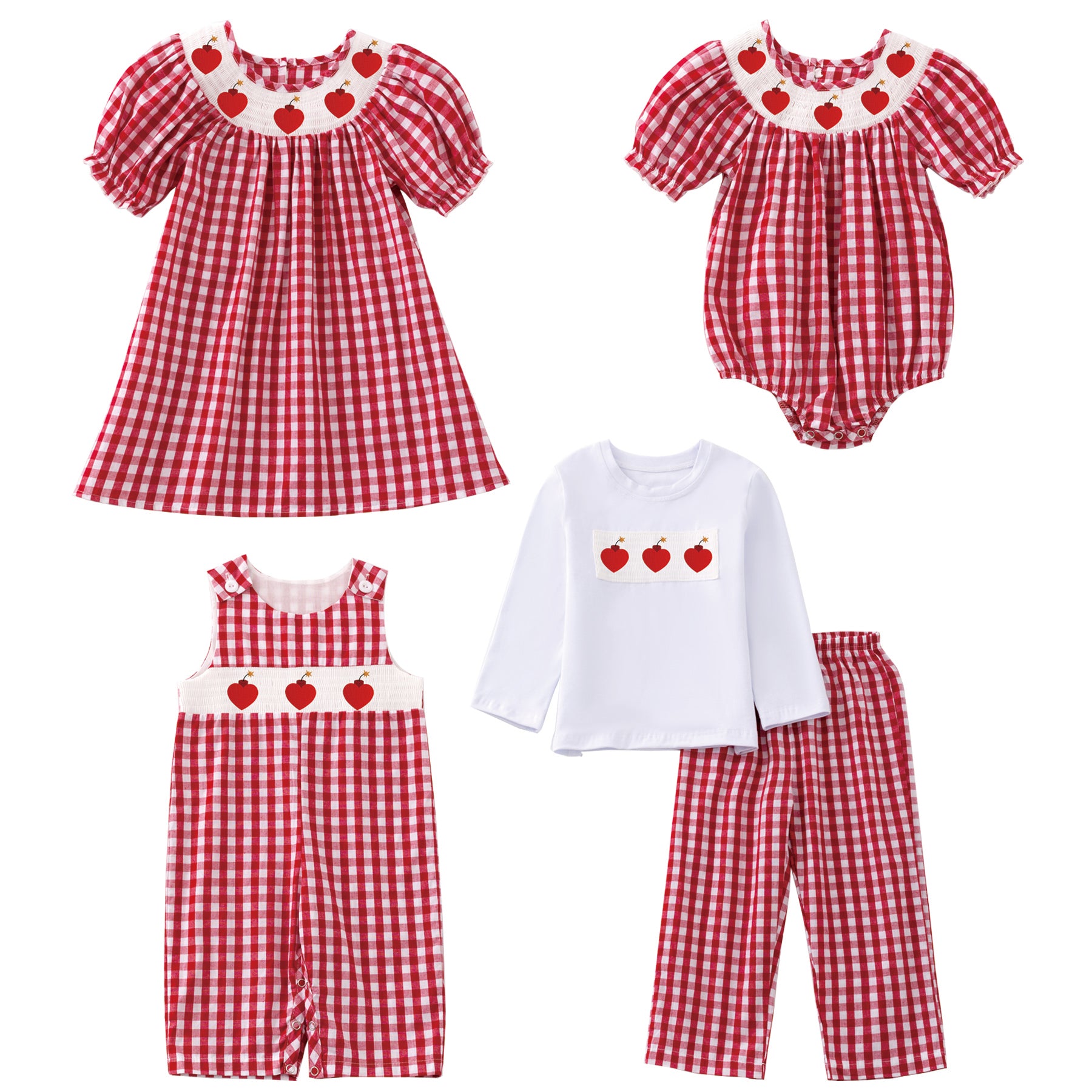 (Pre Order)Girls and Boys Valentine's Day Embroidery Smocked Dress Romper Outfit