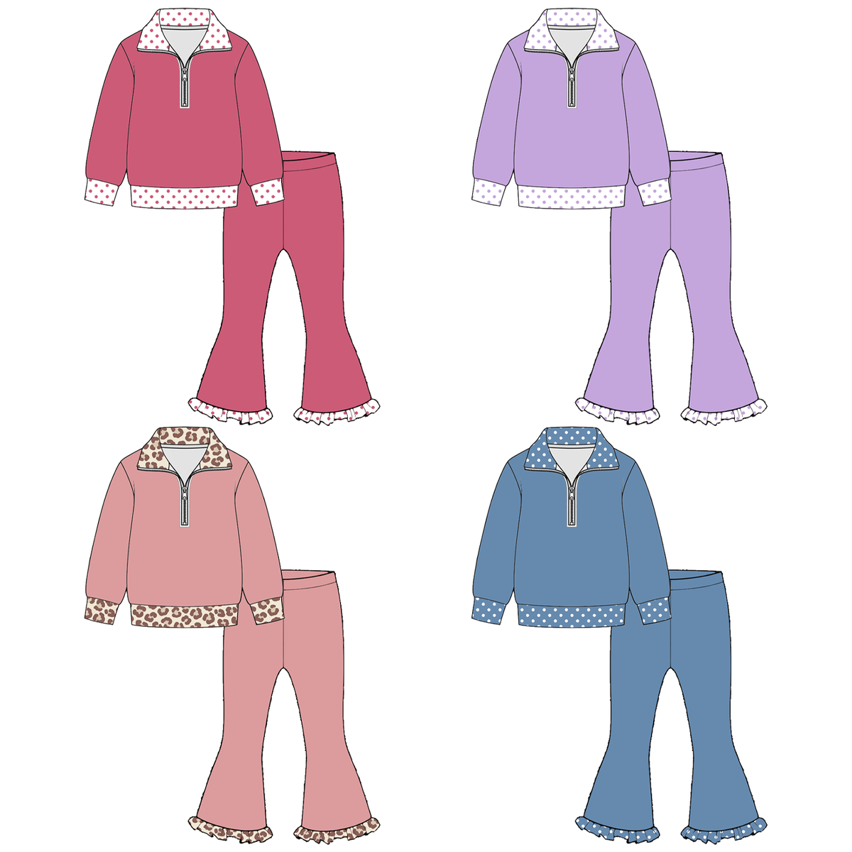 (Weekly Pre-Order)Girls Spring&Summer Print Zipper Outfit Set(Ends 11.1)