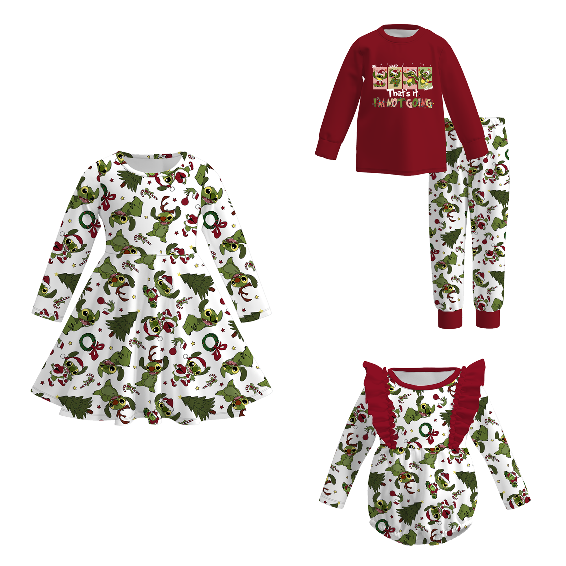(Pre Order)Family Christmas Cartoon Print Dress,Pajamas&Romper