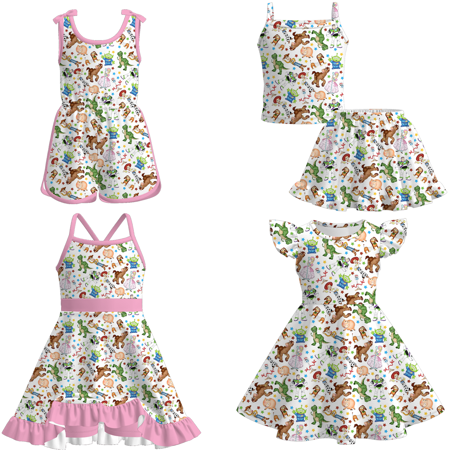 (Pre Order)Family Spring&Summer Cartoon Toy Print Dress,Set&Jumpsuit