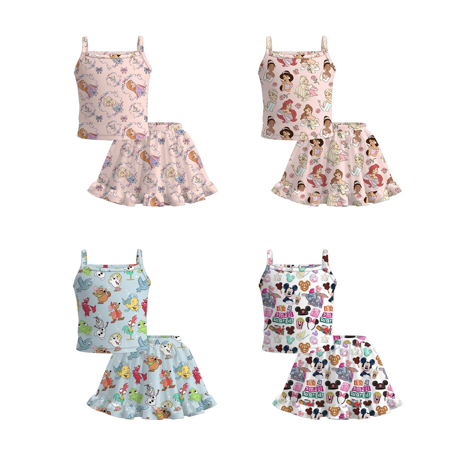 (Pre Order)Girls Spring and Summer Cartoon Print Skirt Set