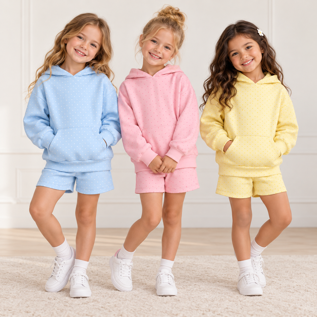 (Weekly Pre-Order)Girls Spring&Summer Dot Print Hoodie Set(Ends 11.8)
