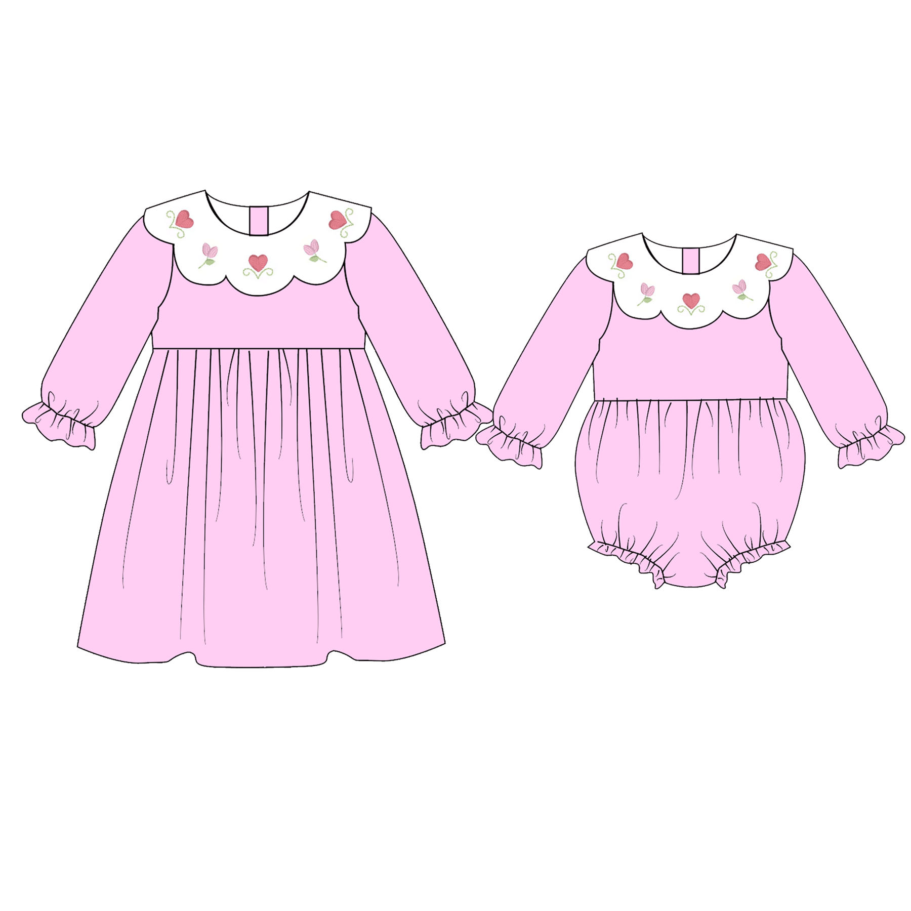(Pre Order)Sisters Valentine's Day Embroidery Dress&Romper