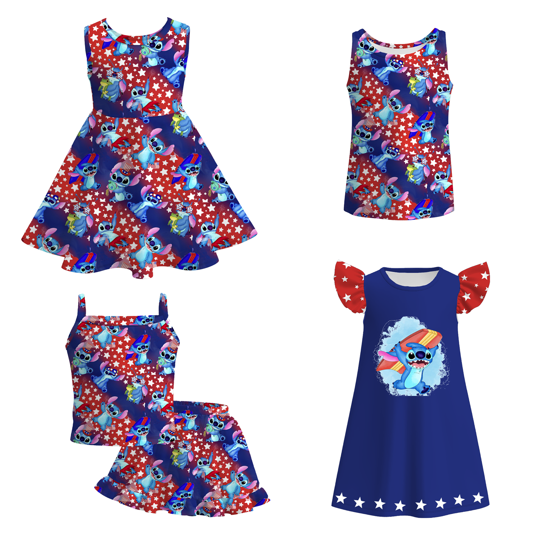 (Pre Order)Siblings Spring and Summer Cartoon Print Dress,Top and Set