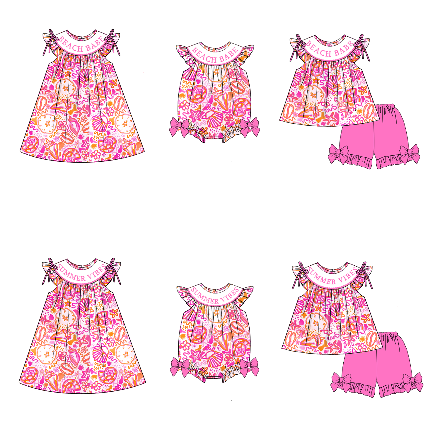 (Pre Order)Sisters Spring and Summer Embroidery Smocked Dress,Romper&Shorts Set