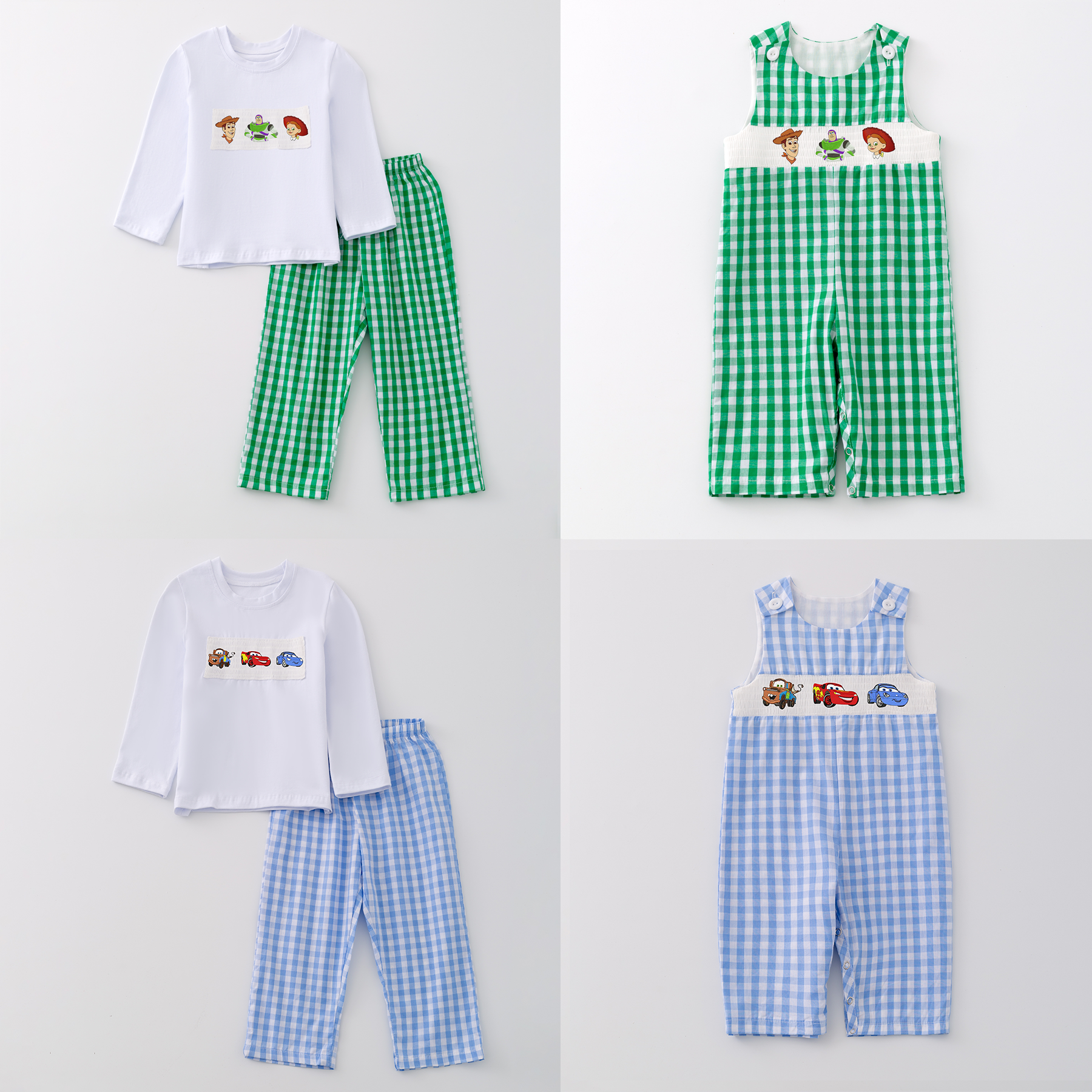 (Pre Order)Boys Cartoon Embroidery Smocked Romper and Outfit Set