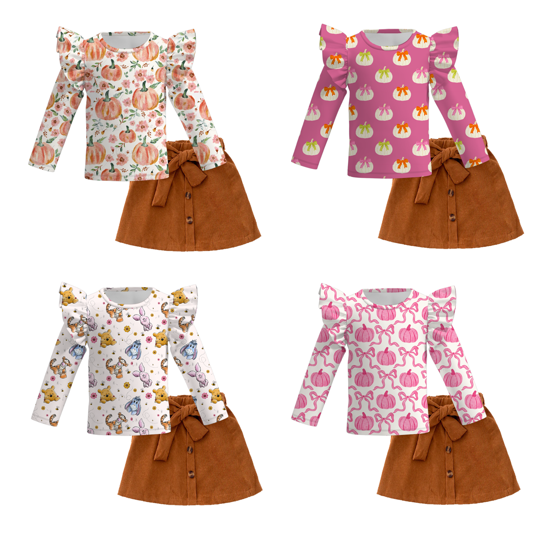 (Pre Order+Skirt In Stock)Girls Thanksgiving Print Skirt Set