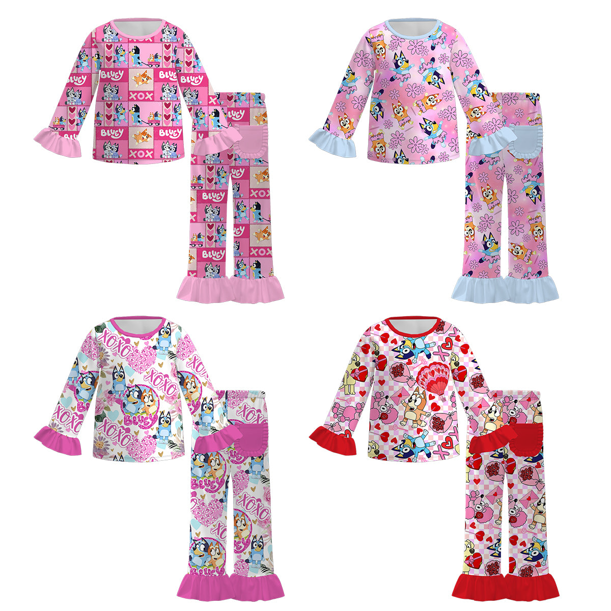 (Pre Order)Girls Valentine's Day Cartoon Print Pajamas
