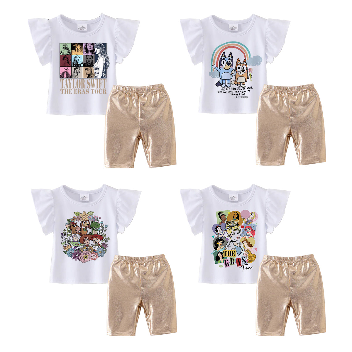 (Pre Order)Girls Cotton Top Golden Capris Set