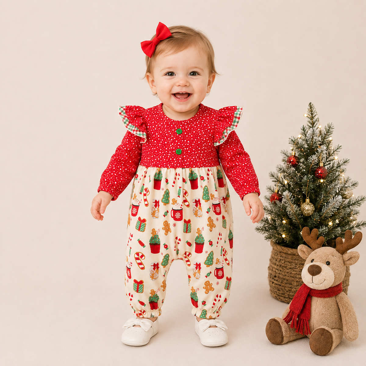 (In Stock)Toddler Girls Christmas Print Romper