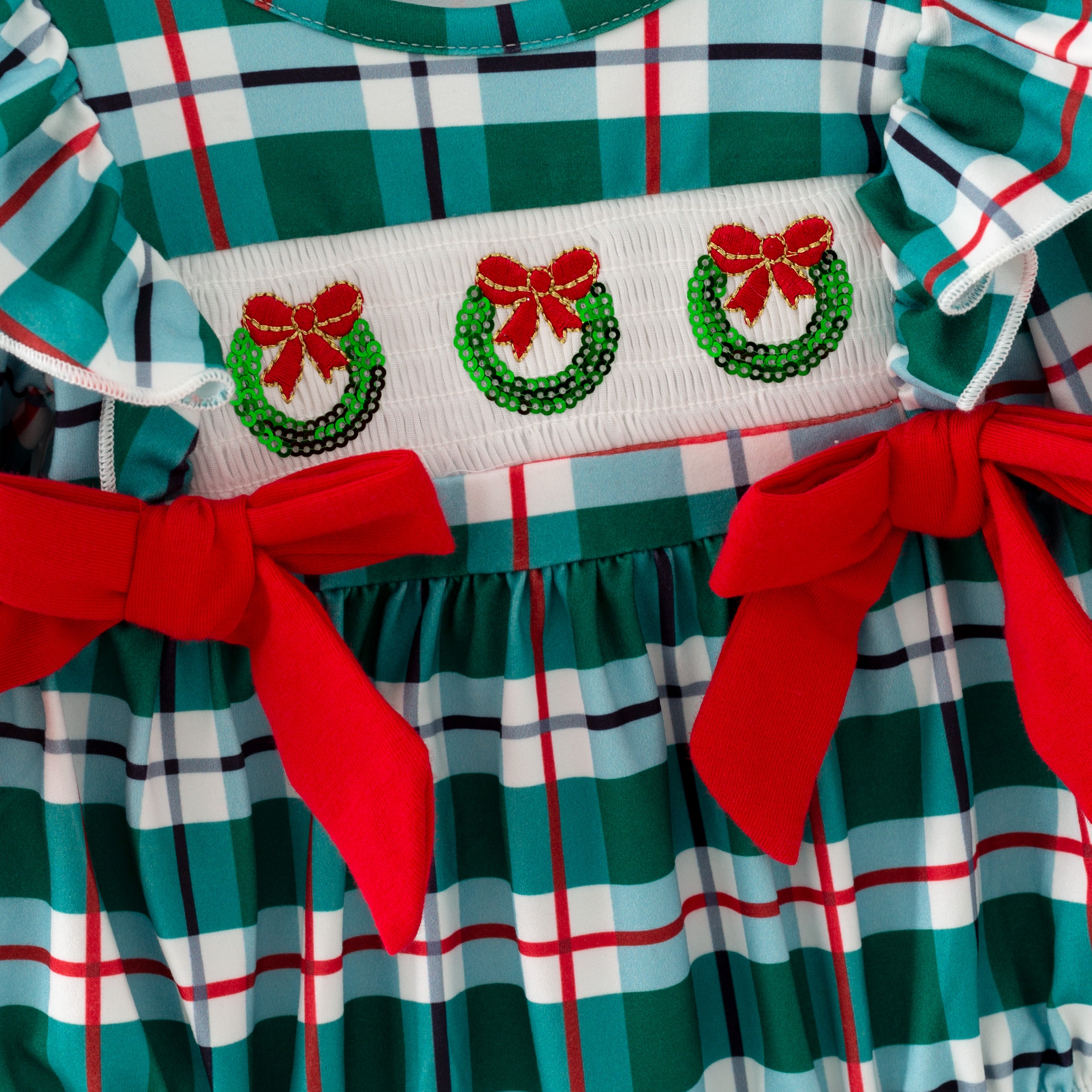 (In Stock)Toddler Girls Christmas Embroidery Smocked Romper