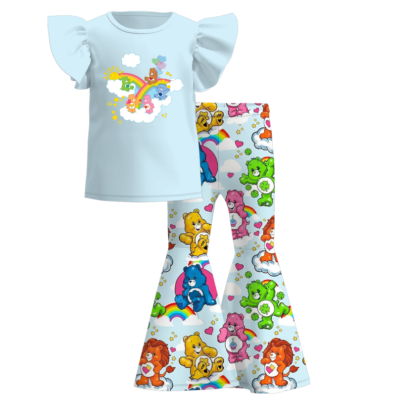 (Pre Order)Girls Blue Bear Print Pants Set