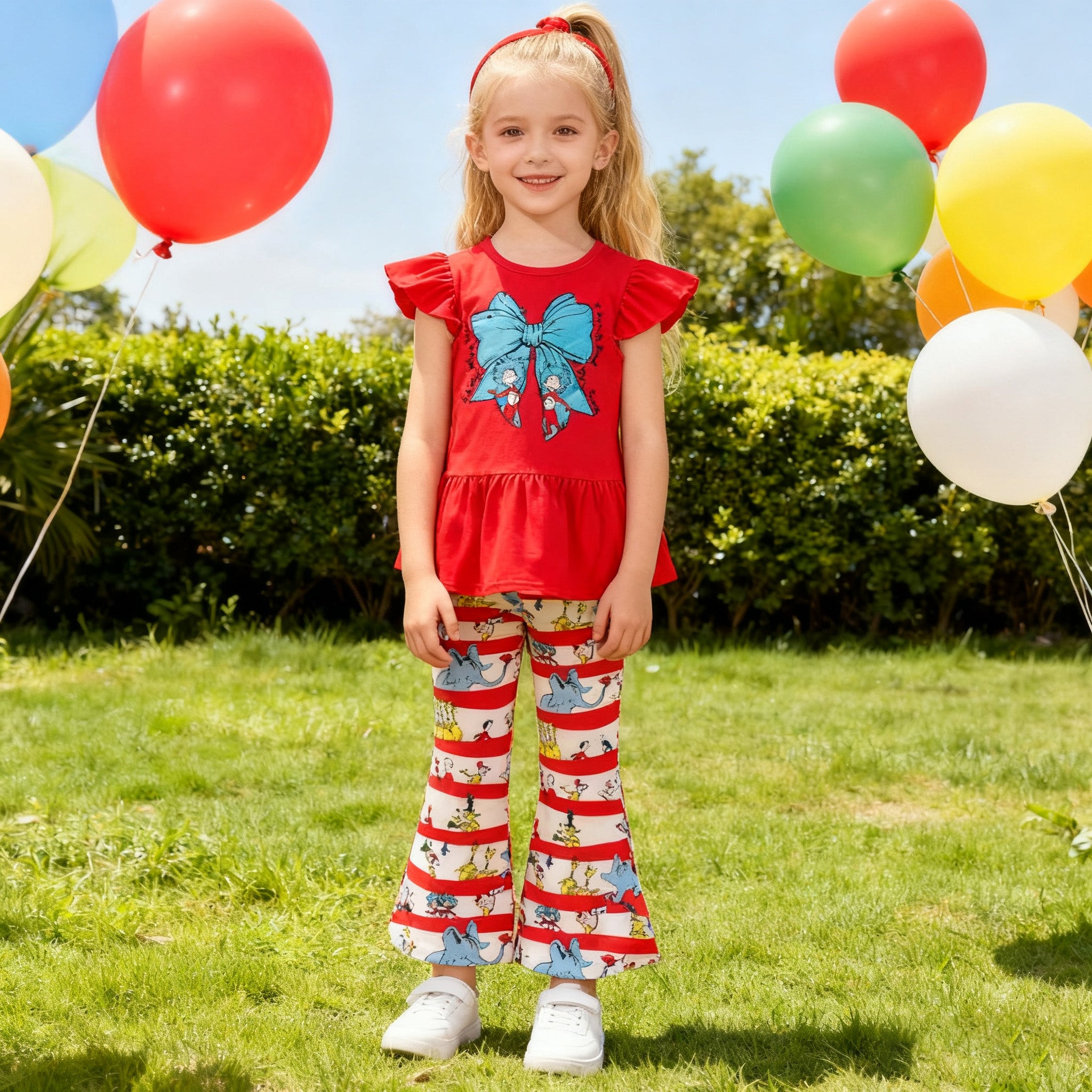 (In Stock)Girls DR SEUSS Print Flying Sleeves Outfit Set