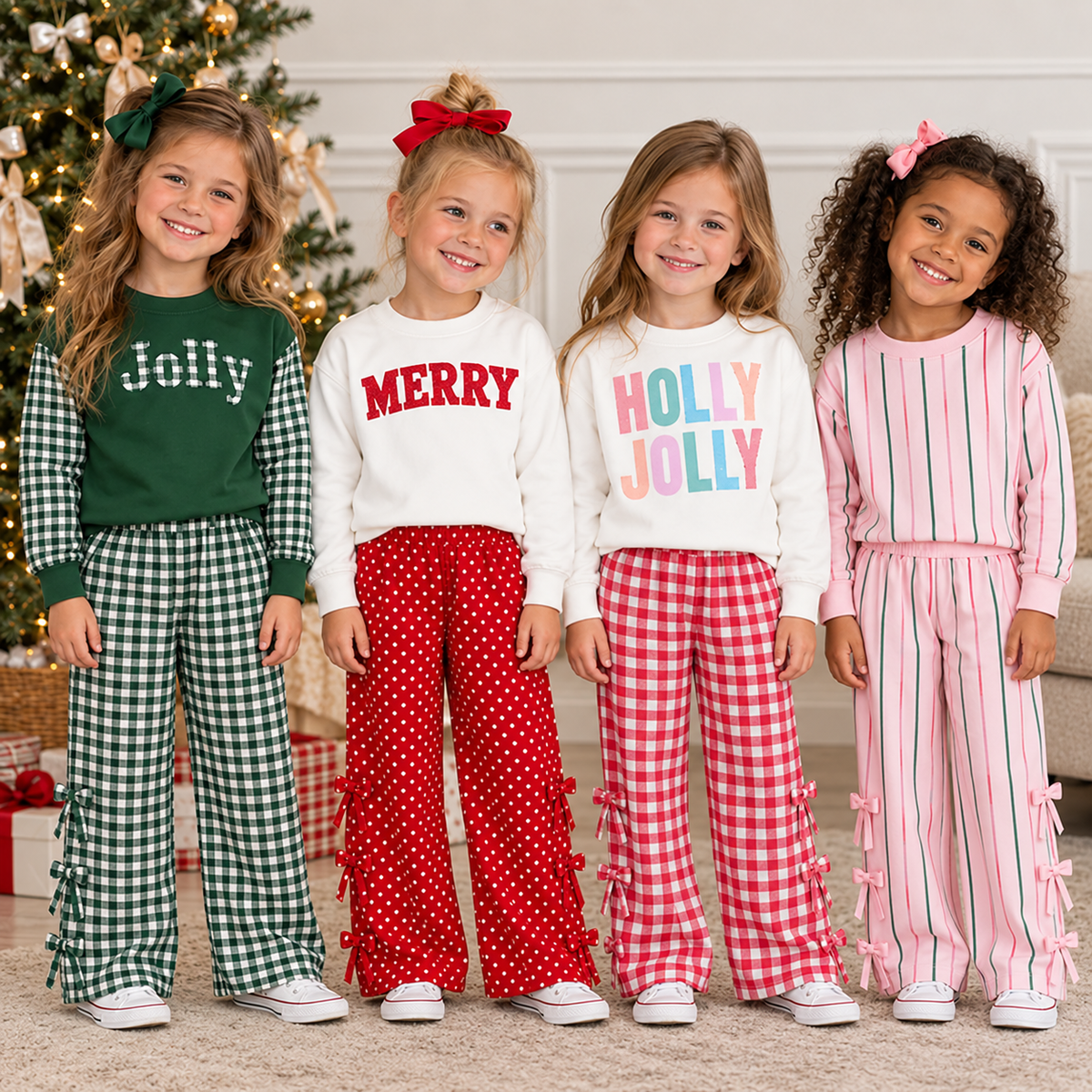 (Weekly Pre-Order)Girls Christmas Print Shorts Set&Pants Set(Ends 10.11)