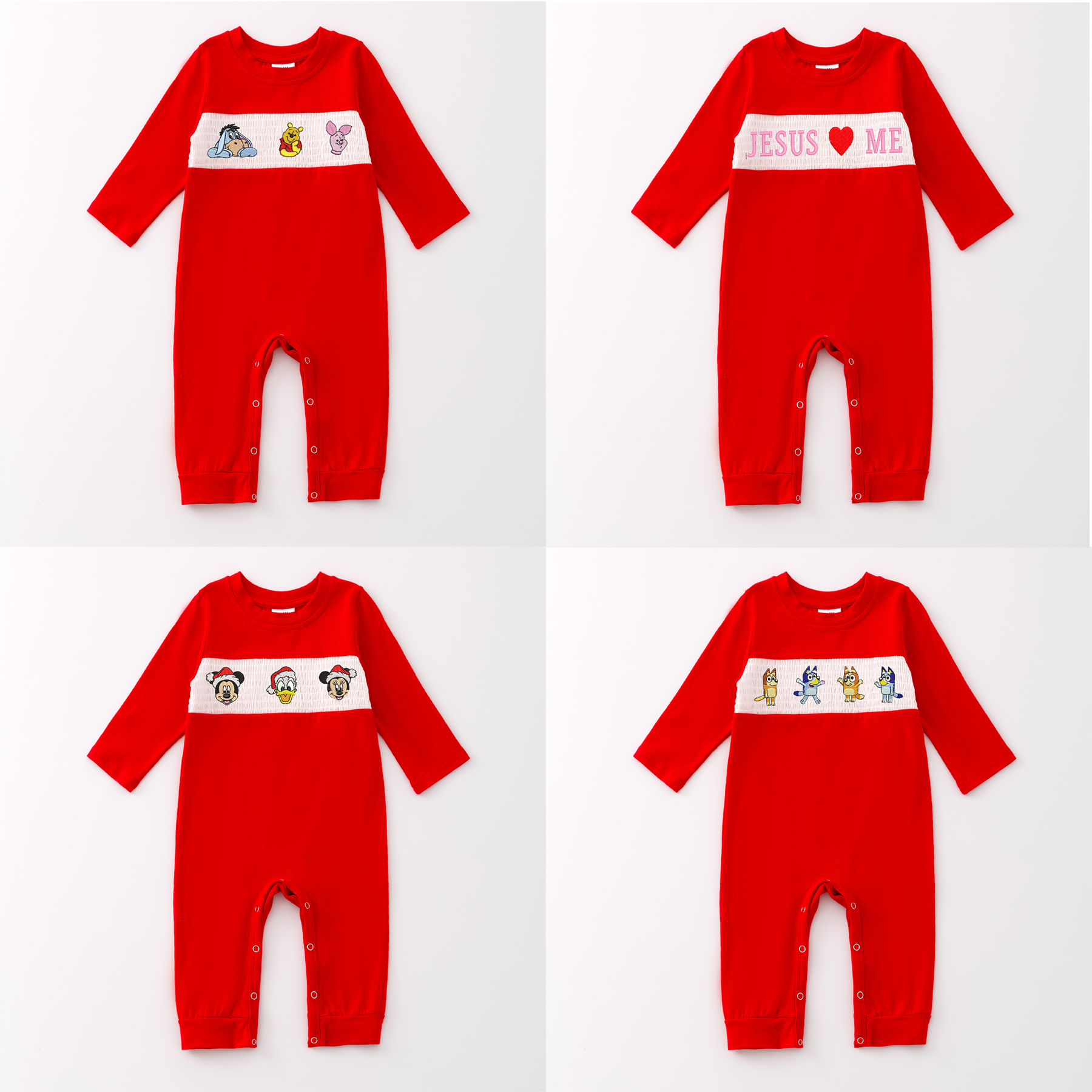 (Pre Order)Baby Boys Christmas Embroidery Smocked Romper