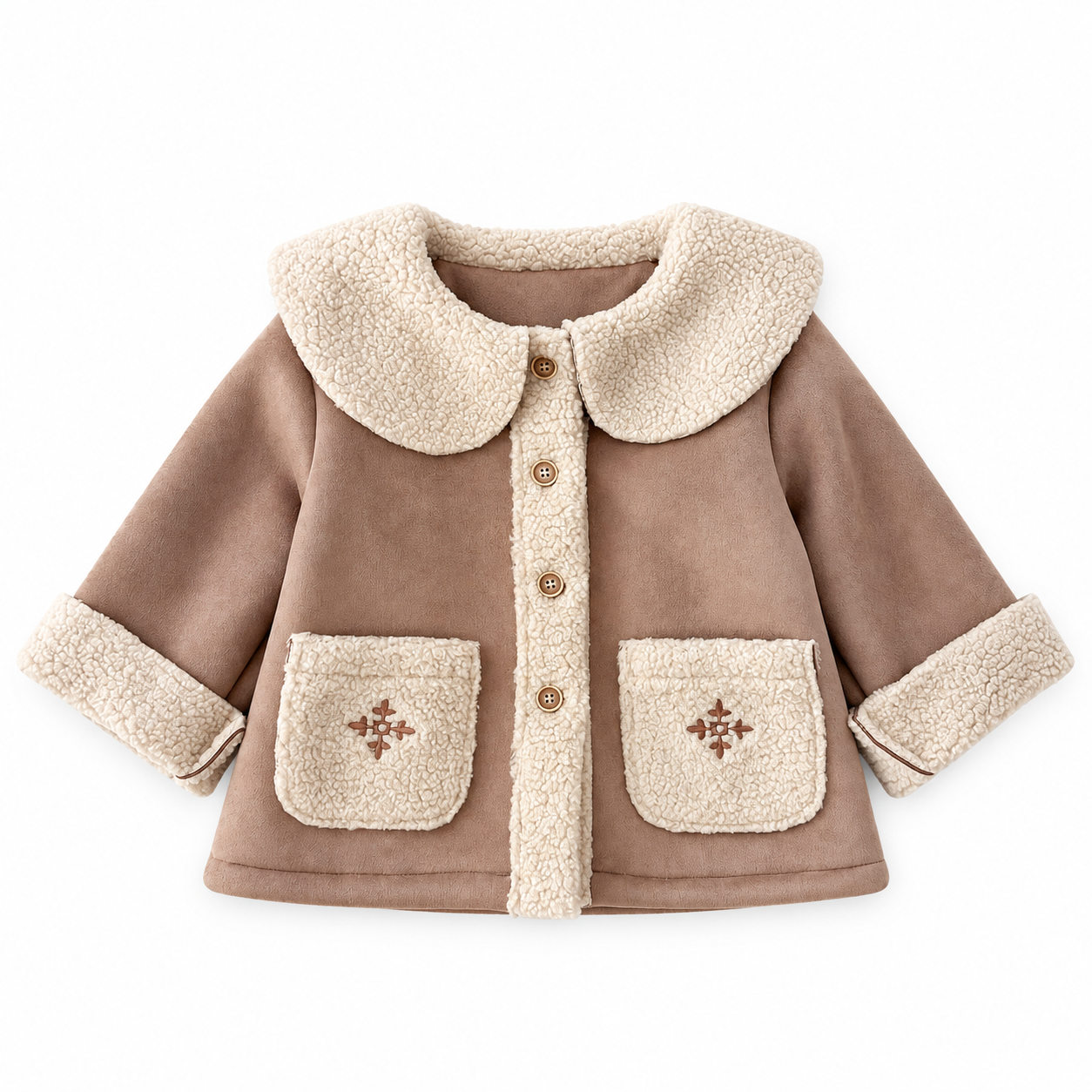 (Pre Order 2 Weeks)Girls Sherpa Collar Faux Suede Jacket