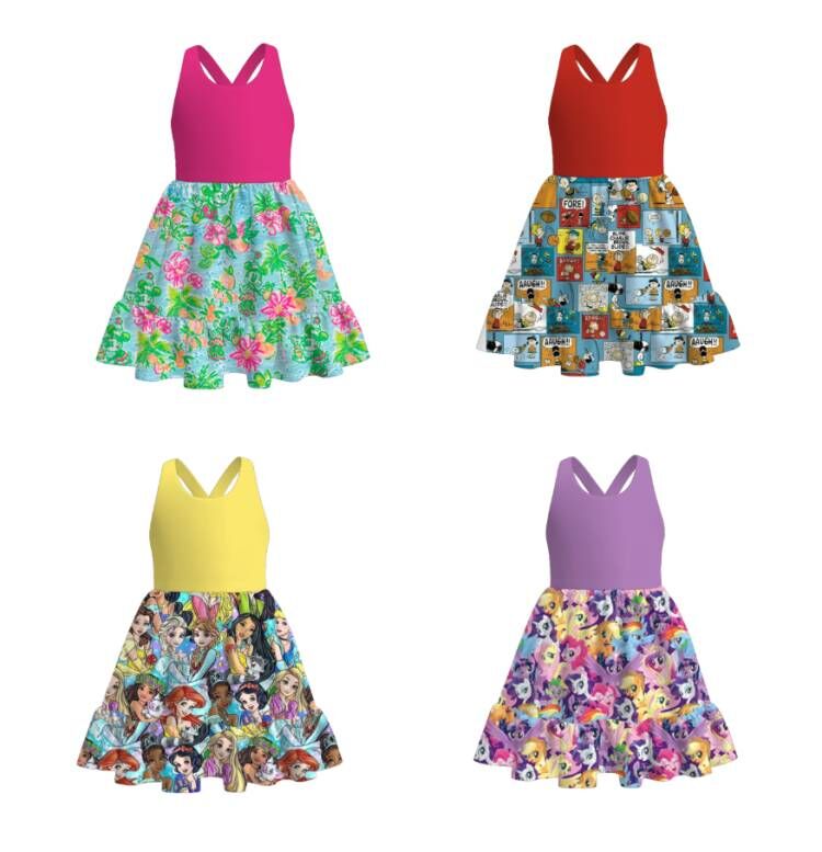 (Pre Order)Girls Spring and Summer Cartoon Print Dress