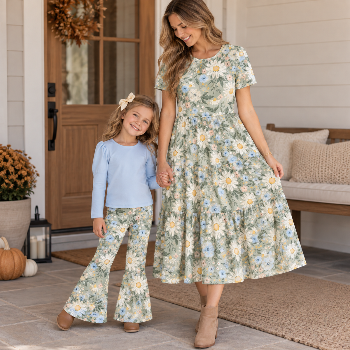 (Pre Order)Mommy&Me Fall Floral Print Dress&Set