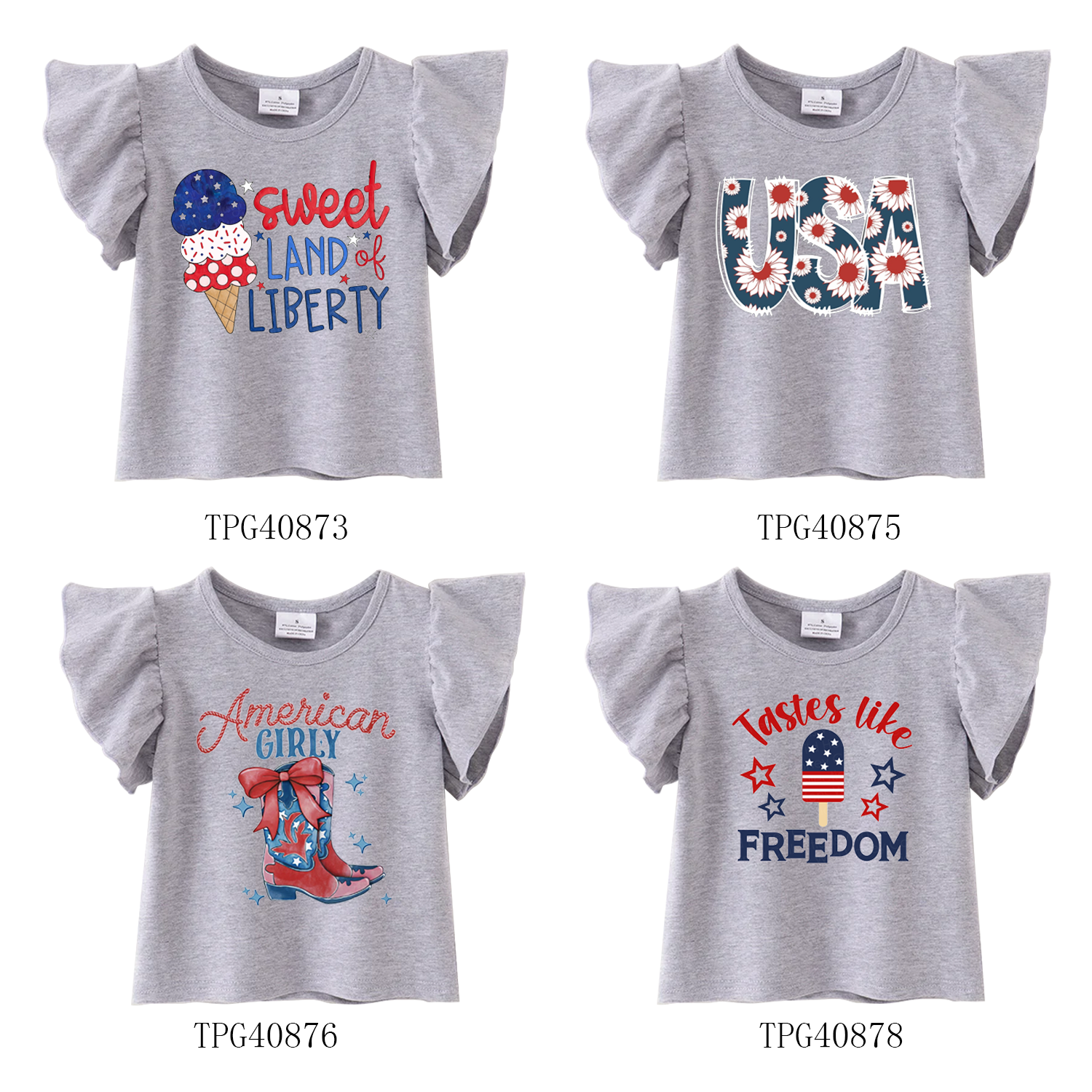 (Pre Order)Patriotic Print Grey Cotton Essential Top