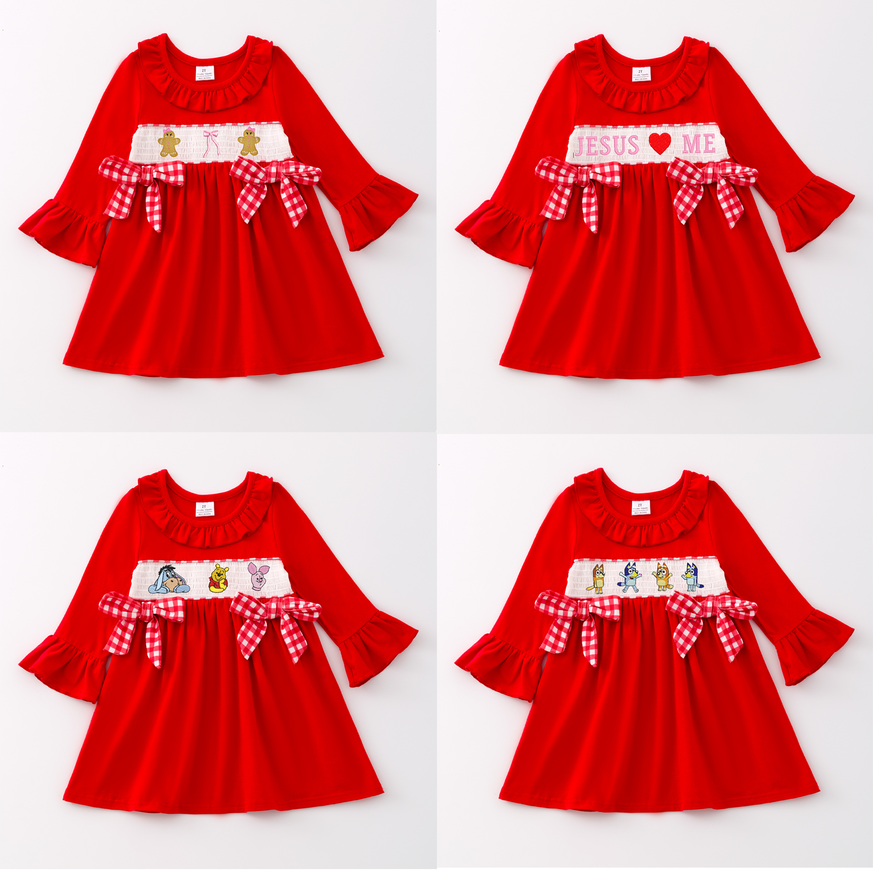 (Pre Order)Girls Christmas Embroidery Smocked Dress