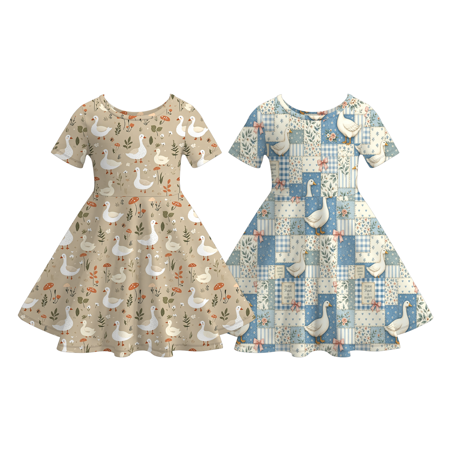 (Pre Order)Girls Fall Goose Print Dress