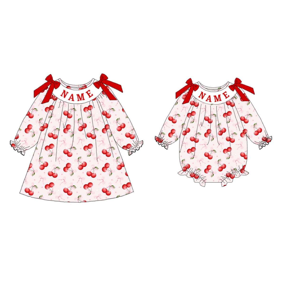 (Pre Order)Sisters Cherry Embroidery Smocked Dress&Romper