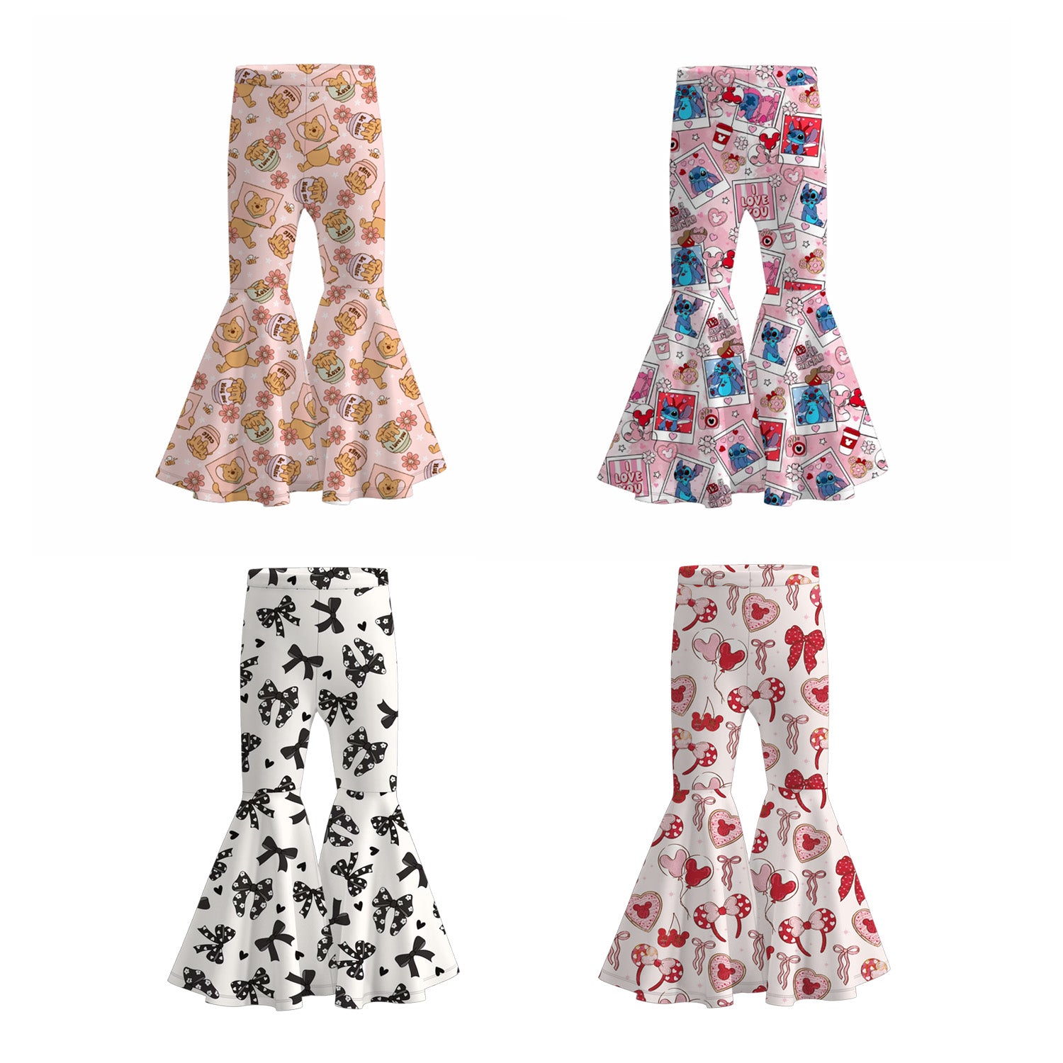 (Pre Order)Girls Valentine's Day Bow&Cartoon Print Pants