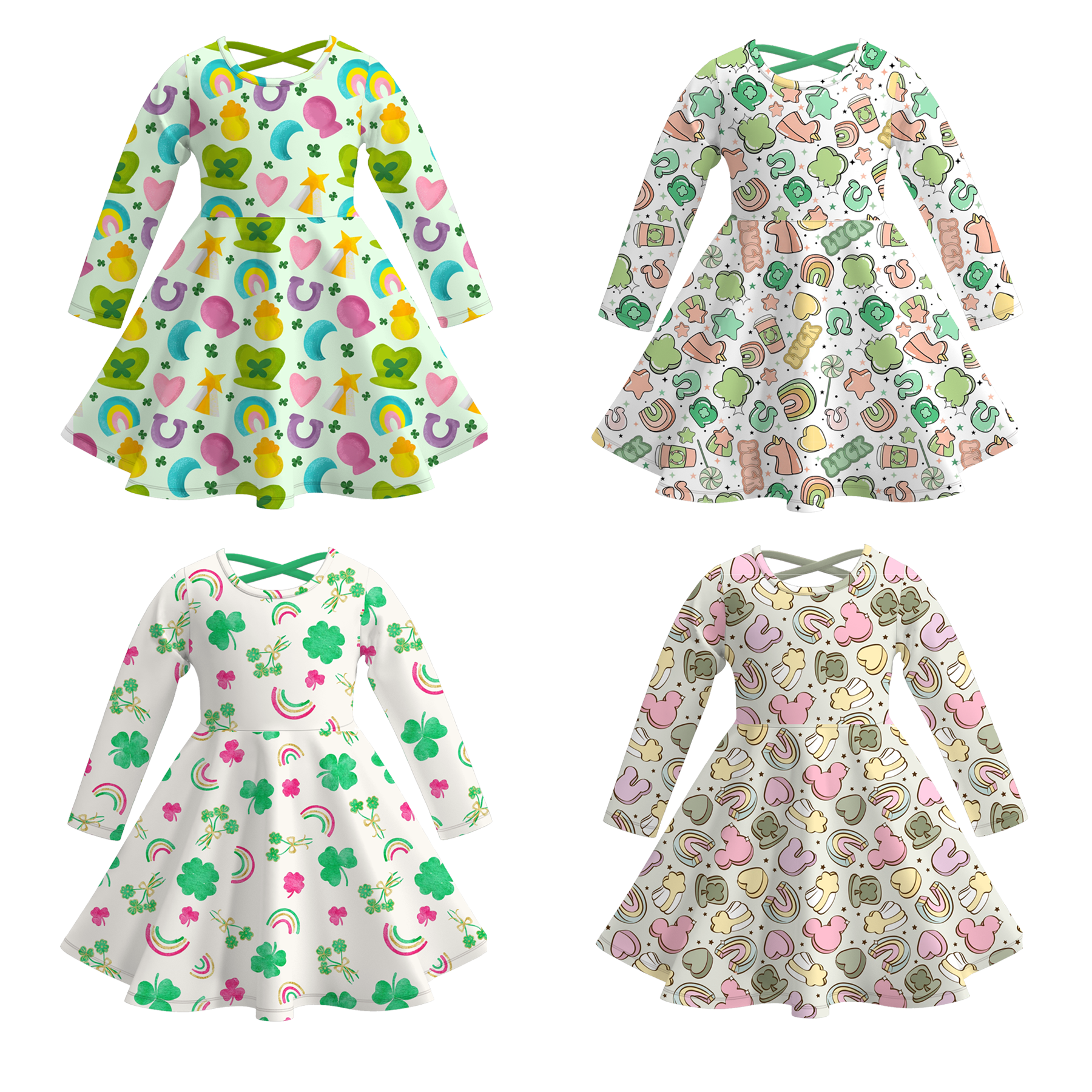 (Pre Order)Girls St.Patrick's Day Shamrock Print Dress